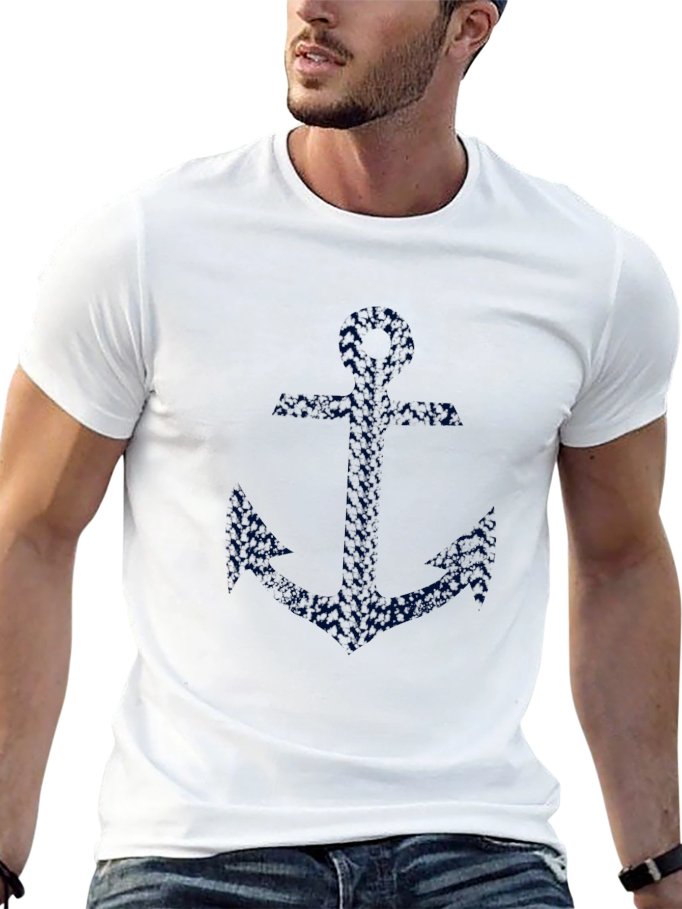 Nautical Anchor Graphic Tee - Classic Black Cotton