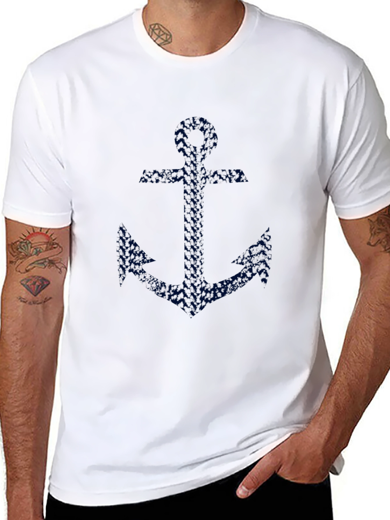 Nautical Anchor Graphic Tee - Classic Black Cotton