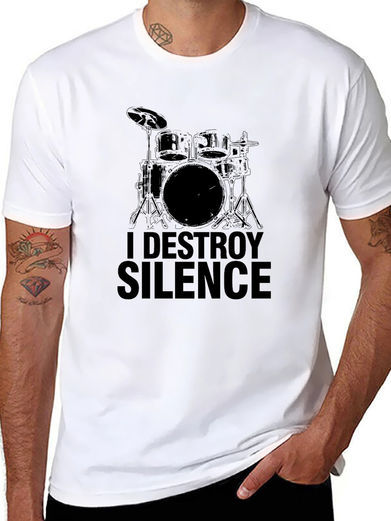 I DESTROY SILENCE Drum Kit Graphic Black T-Shirt