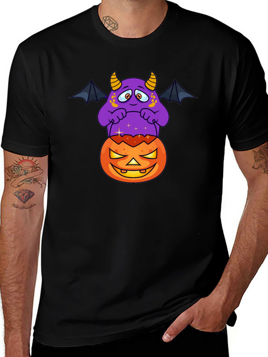 Halloween Monster on Pumpkin Graphic T-Shirt