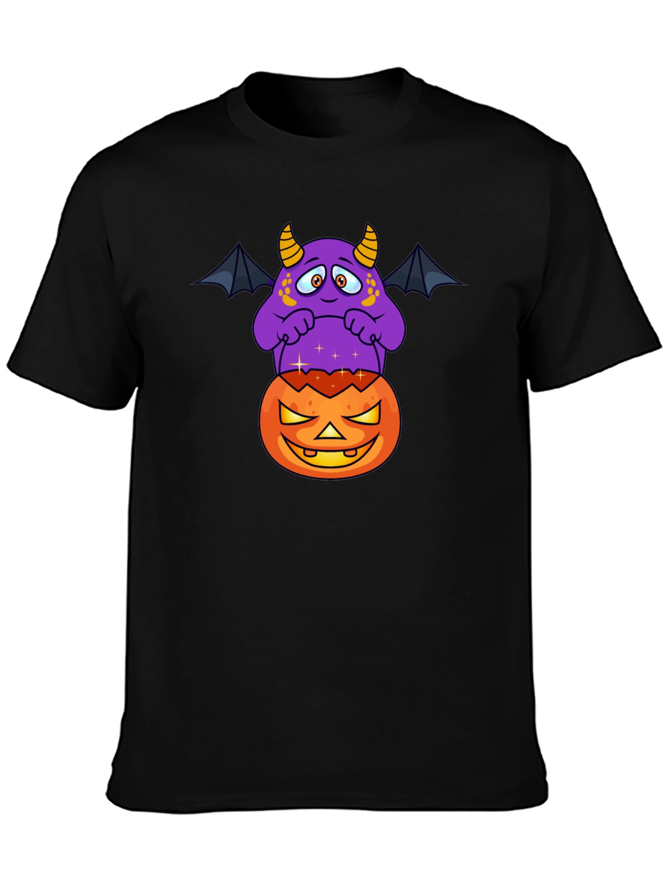 Halloween Monster on Pumpkin Graphic T-Shirt