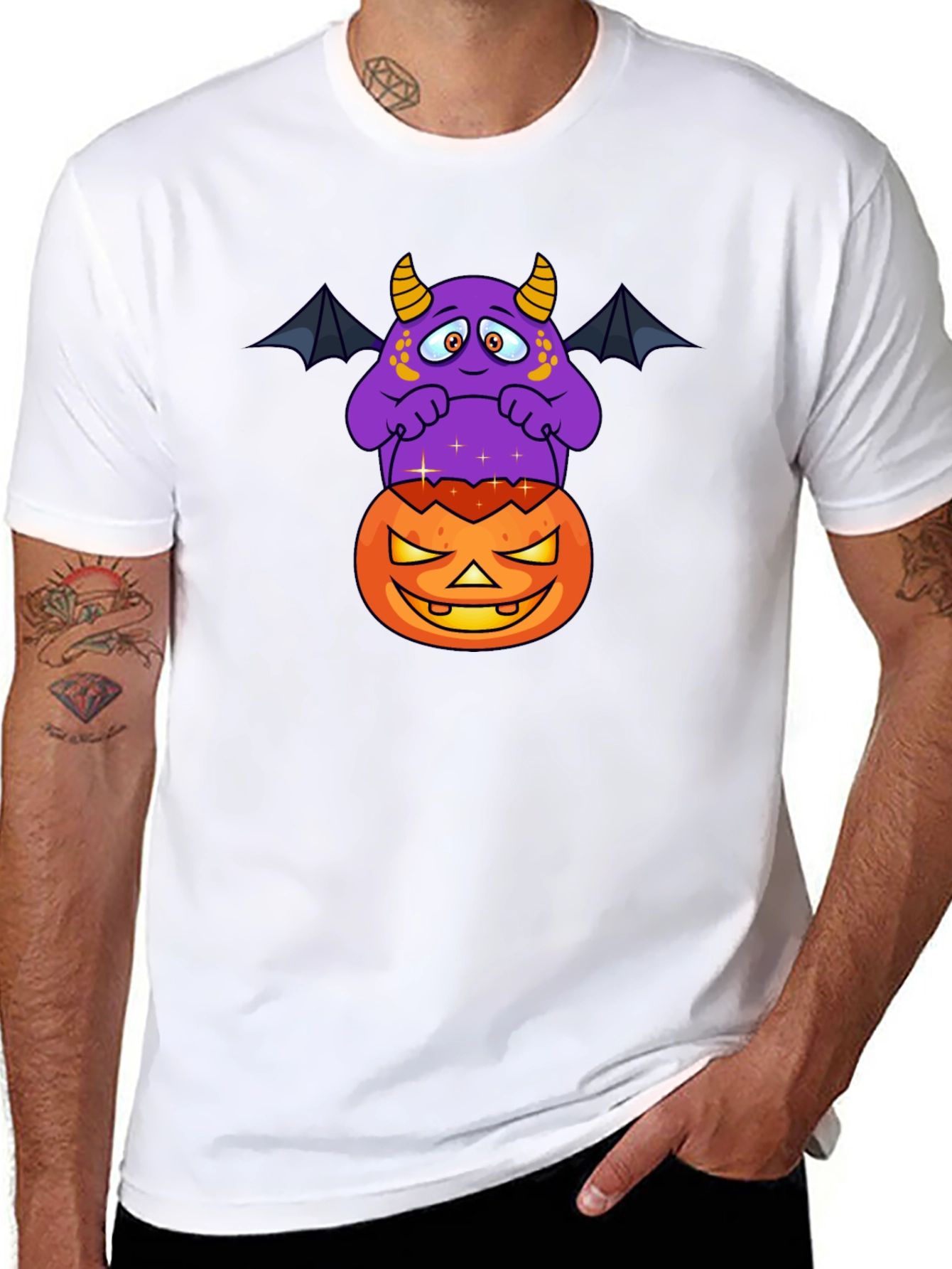 Halloween Monster on Pumpkin Graphic T-Shirt