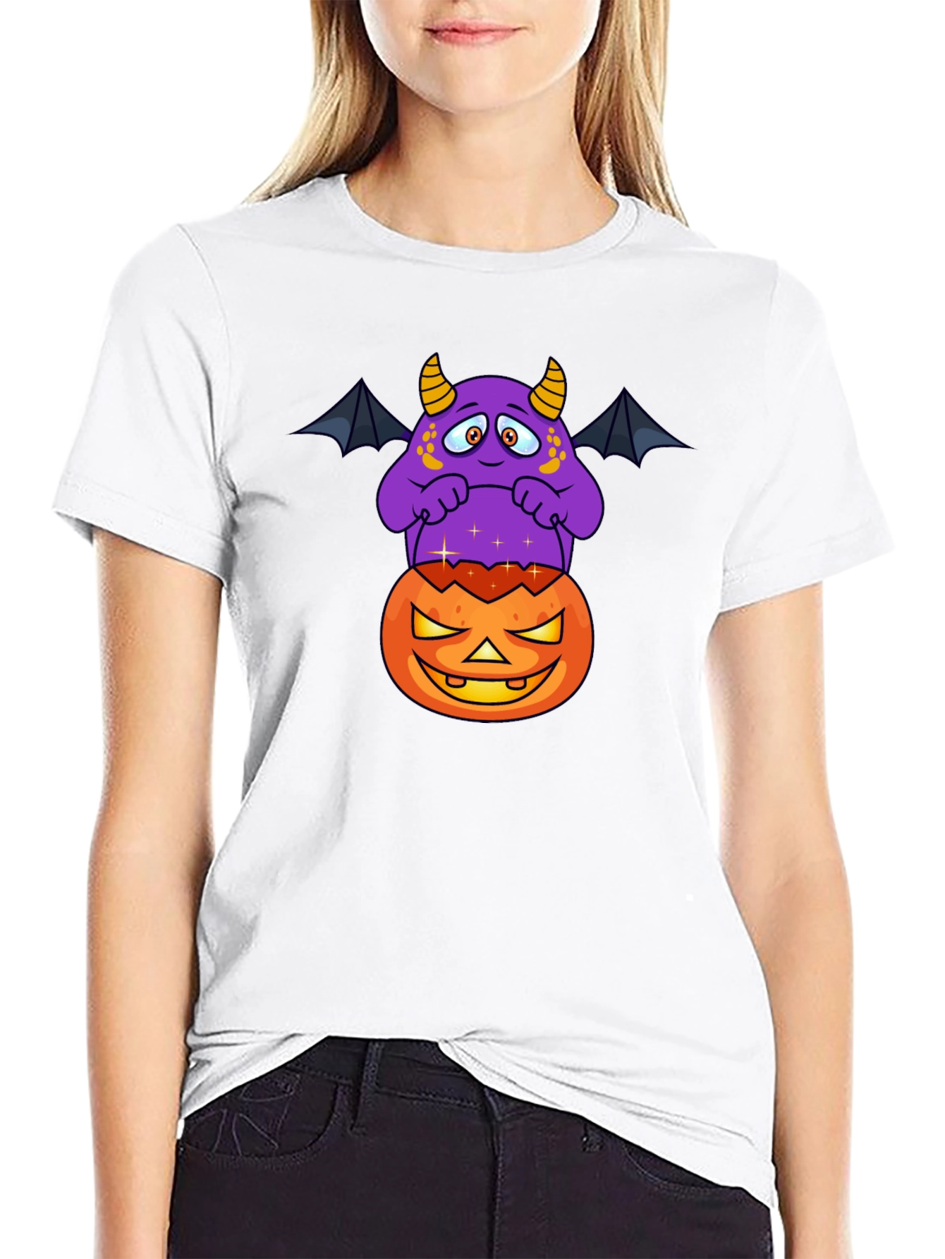 Halloween Monster on Pumpkin Graphic T-Shirt