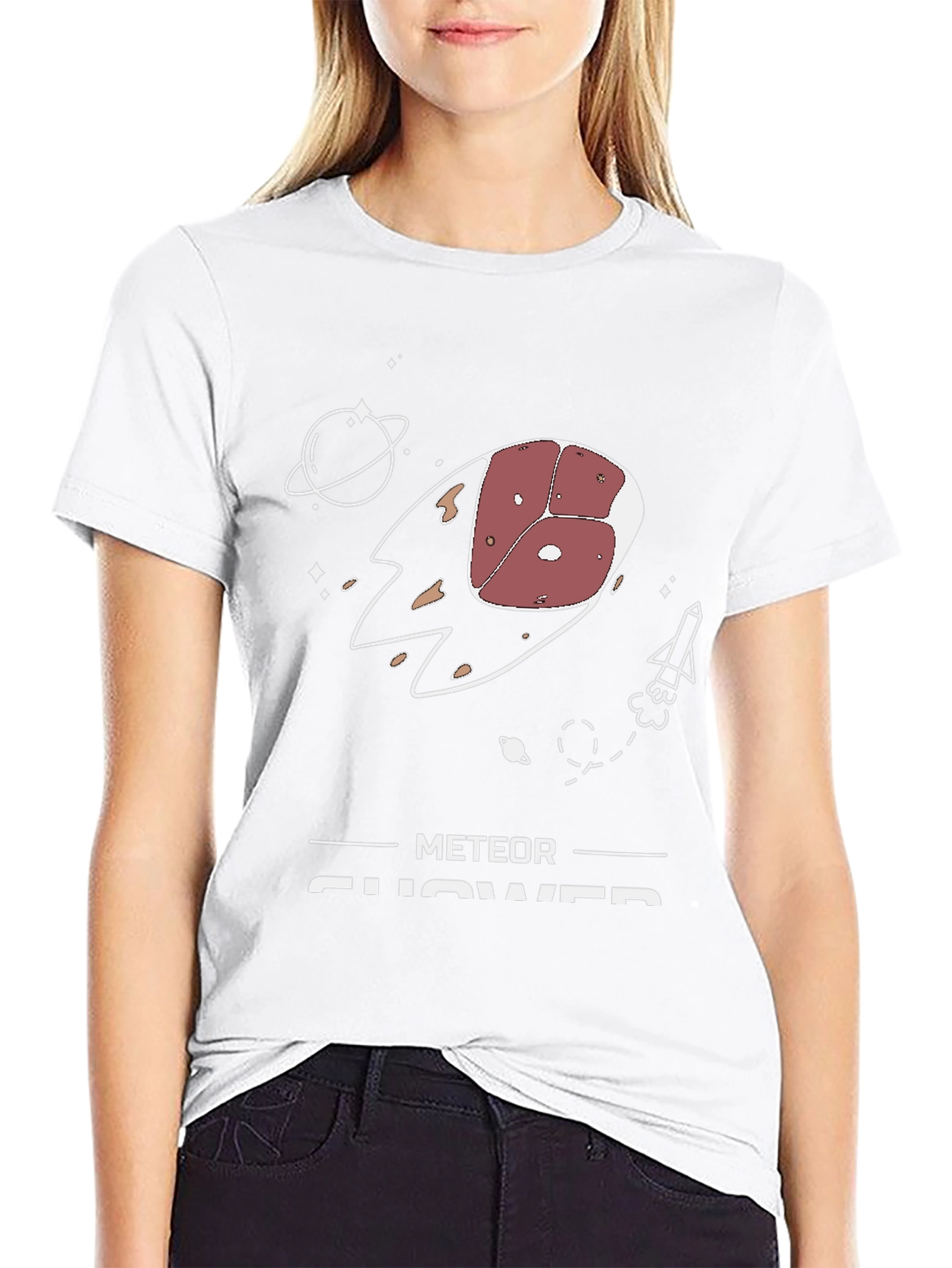 Meat-eor Shower T-Shirt - Funny Space Pun