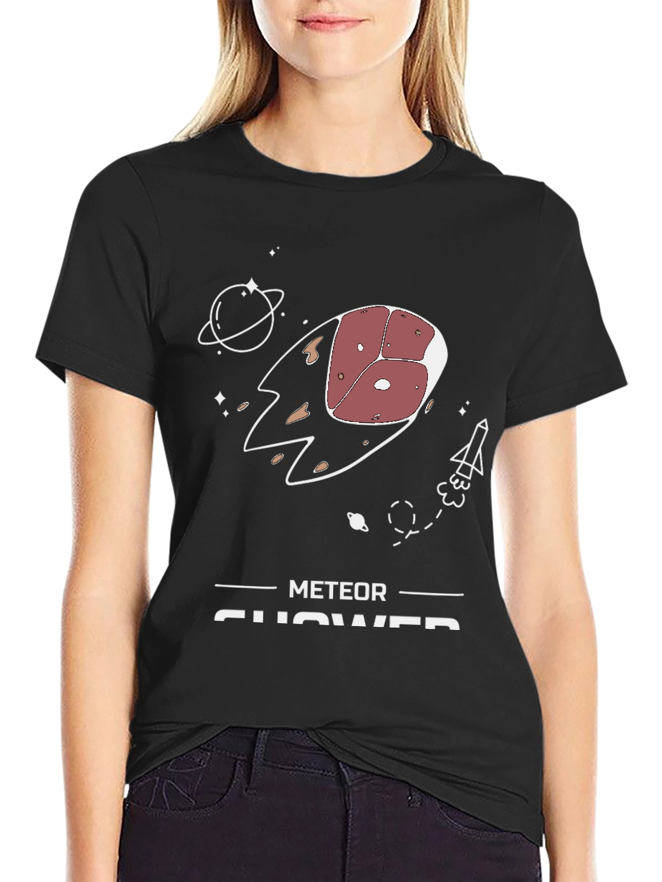 Meat-eor Shower T-Shirt - Funny Space Pun