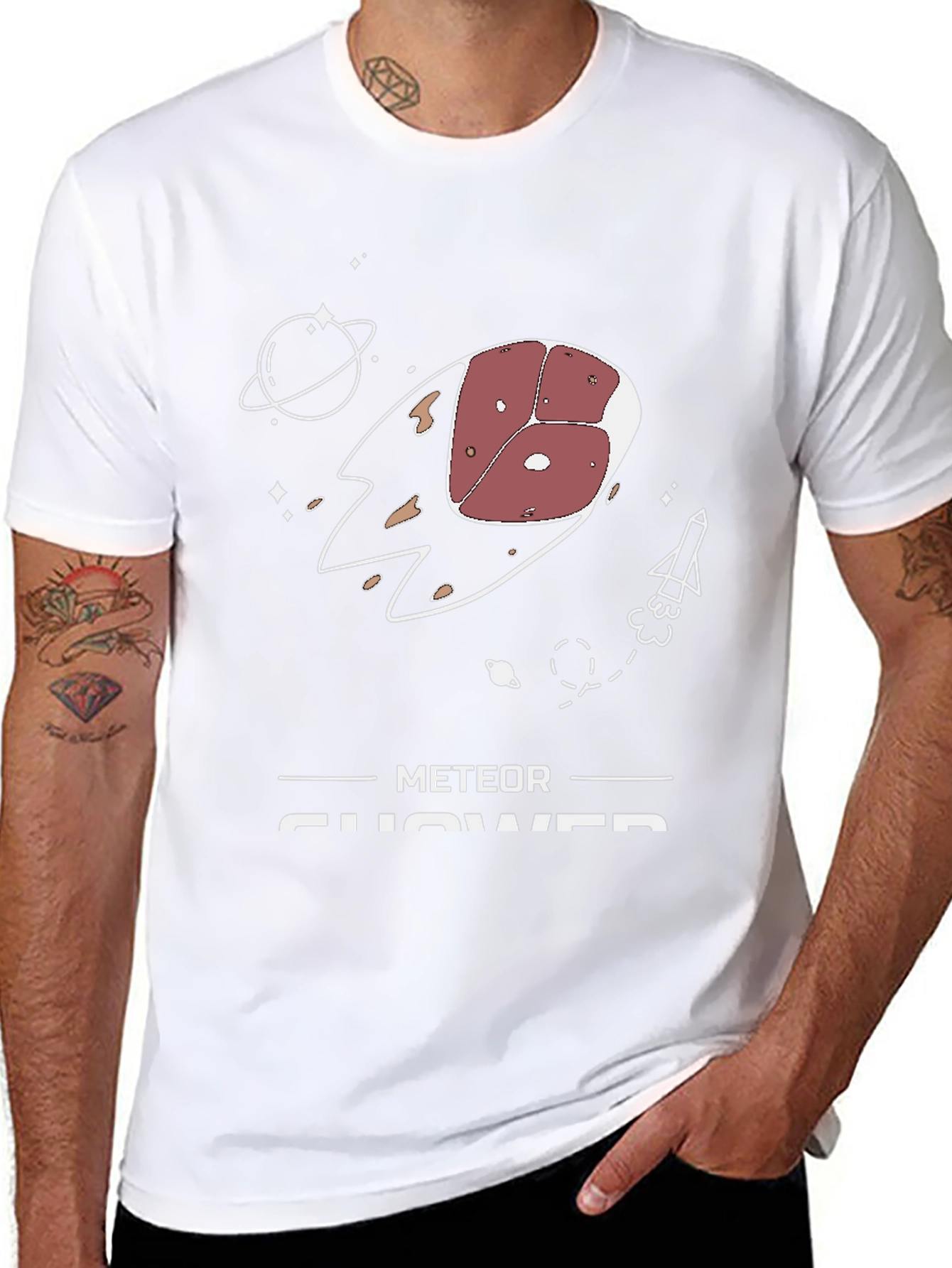 Meat-eor Shower T-Shirt - Funny Space Pun