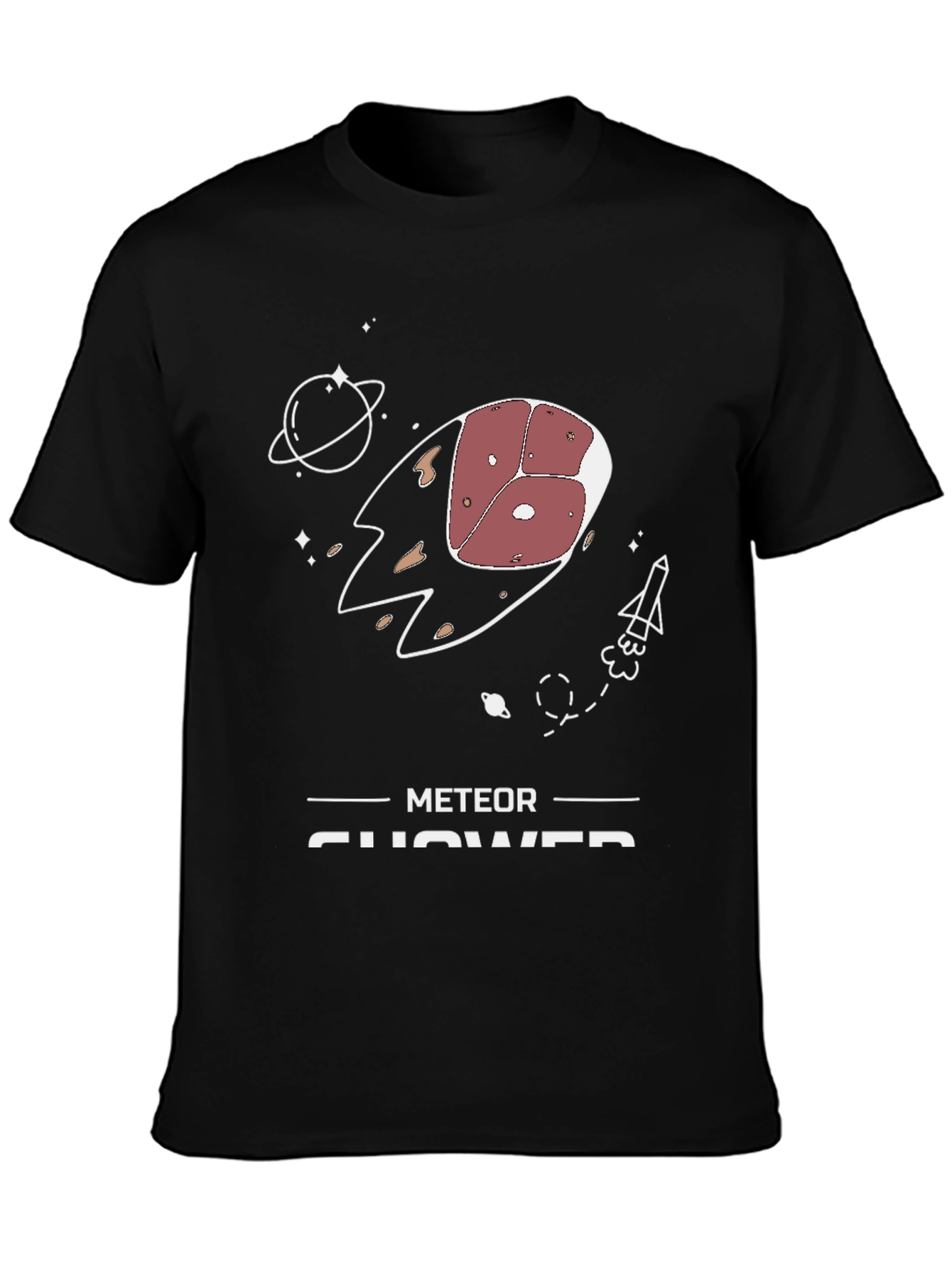 Meat-eor Shower T-Shirt - Funny Space Pun