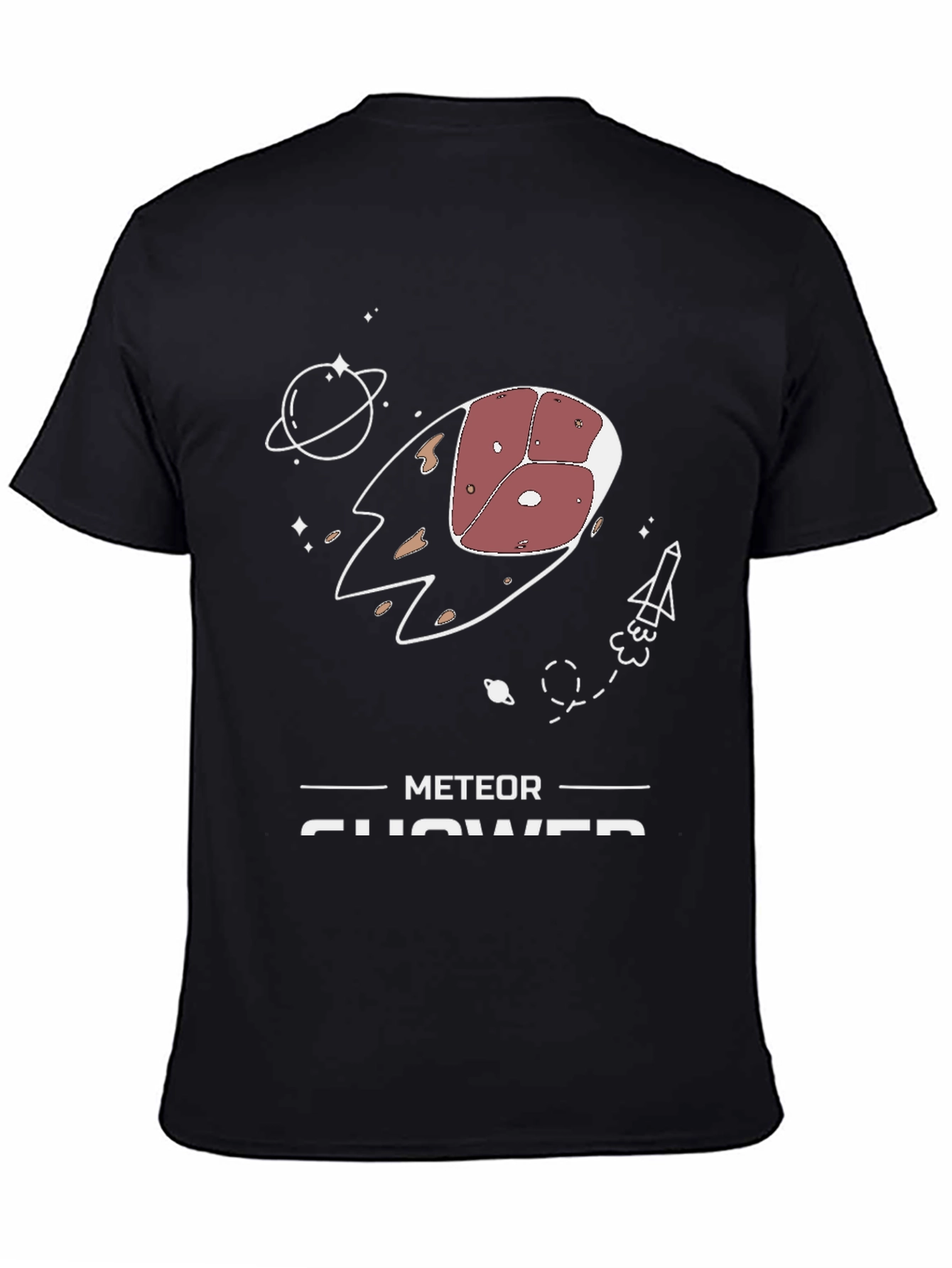 Meat-eor Shower T-Shirt - Funny Space Pun