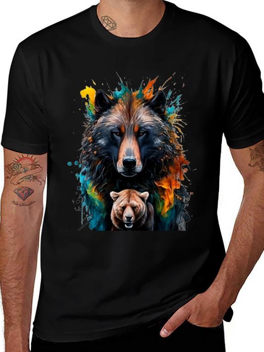 Wolf and Bear Graphic Black Tee