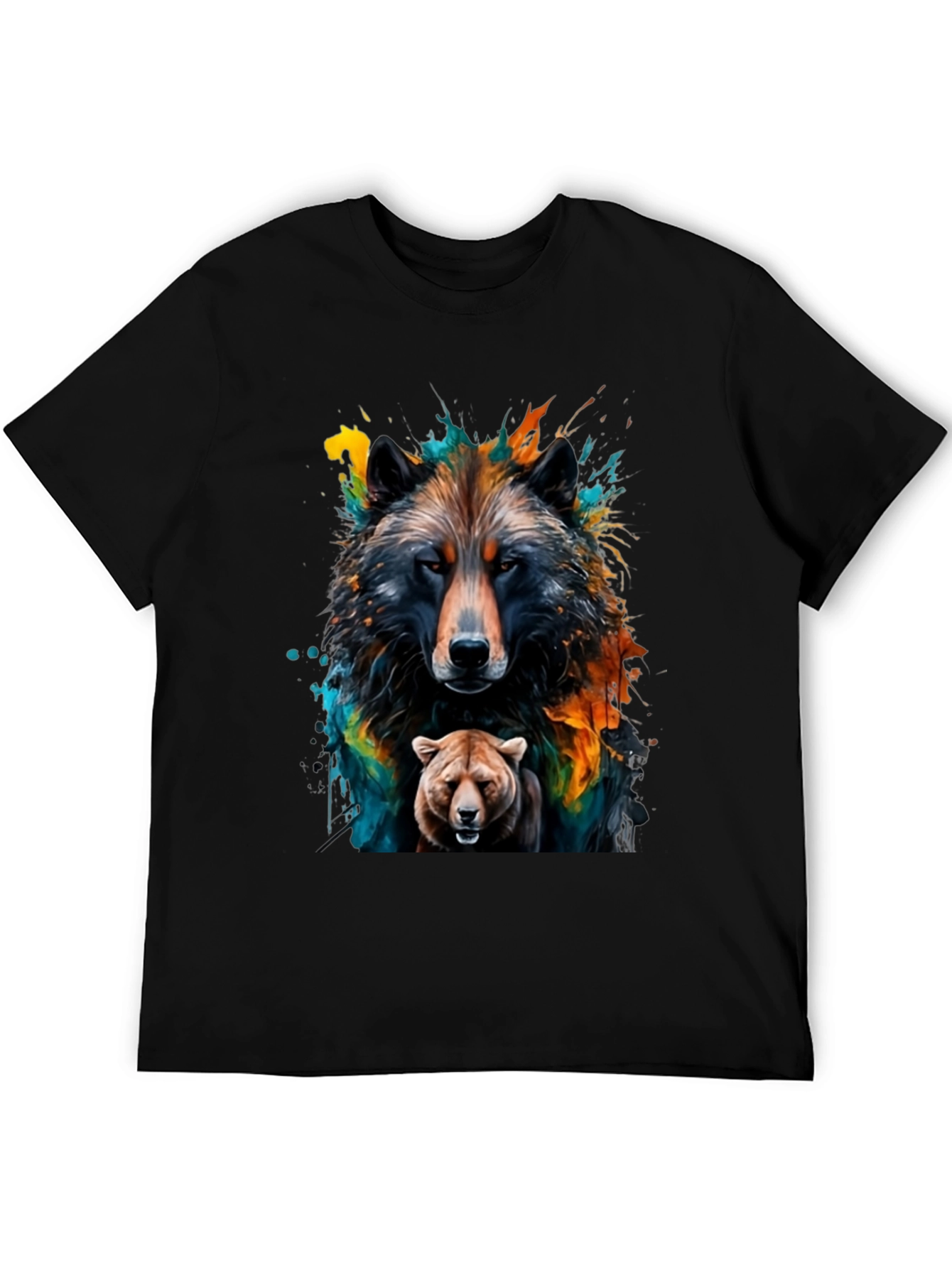 Wolf and Bear Graphic Black Tee