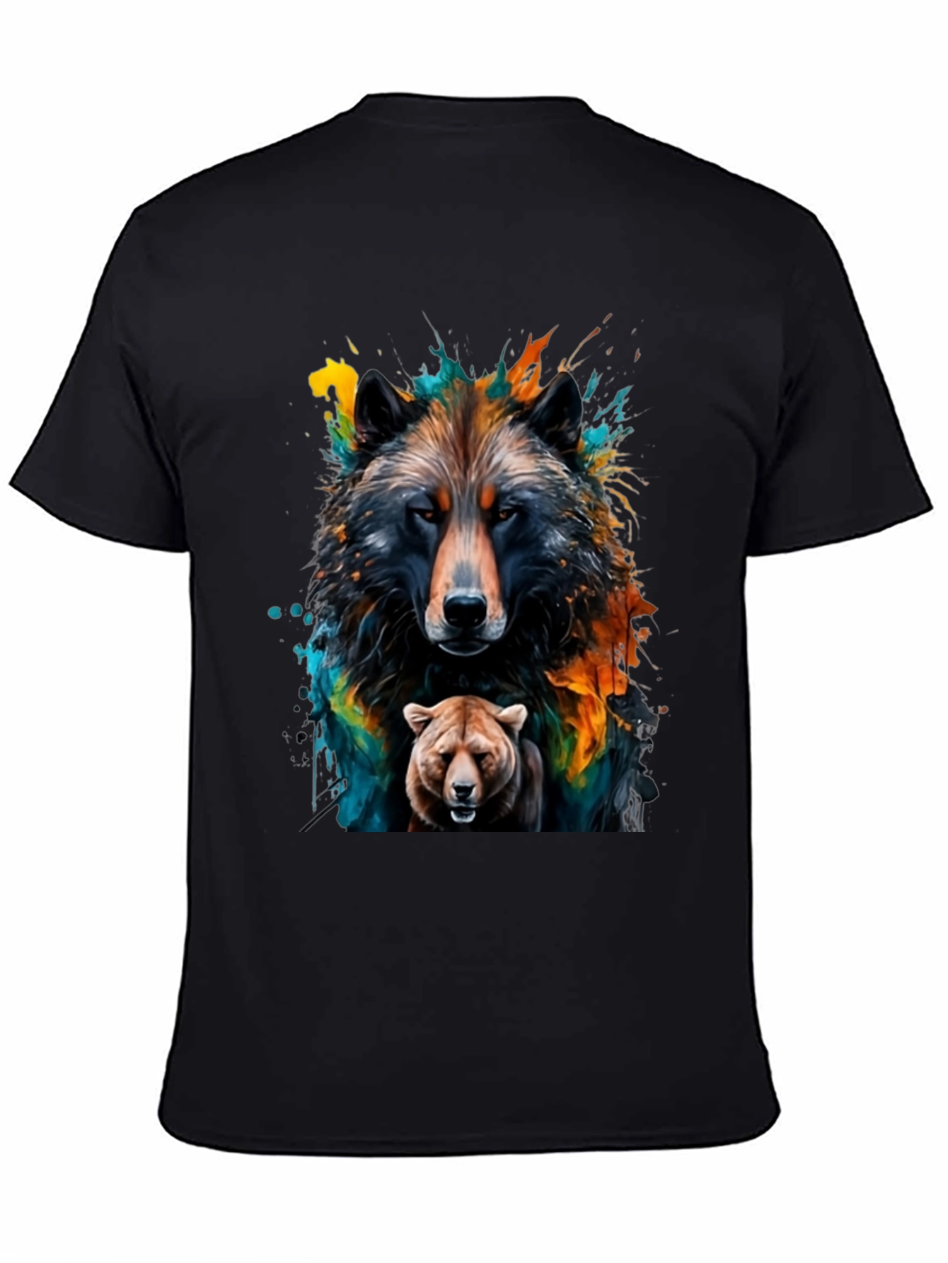 Wolf and Bear Graphic Black Tee