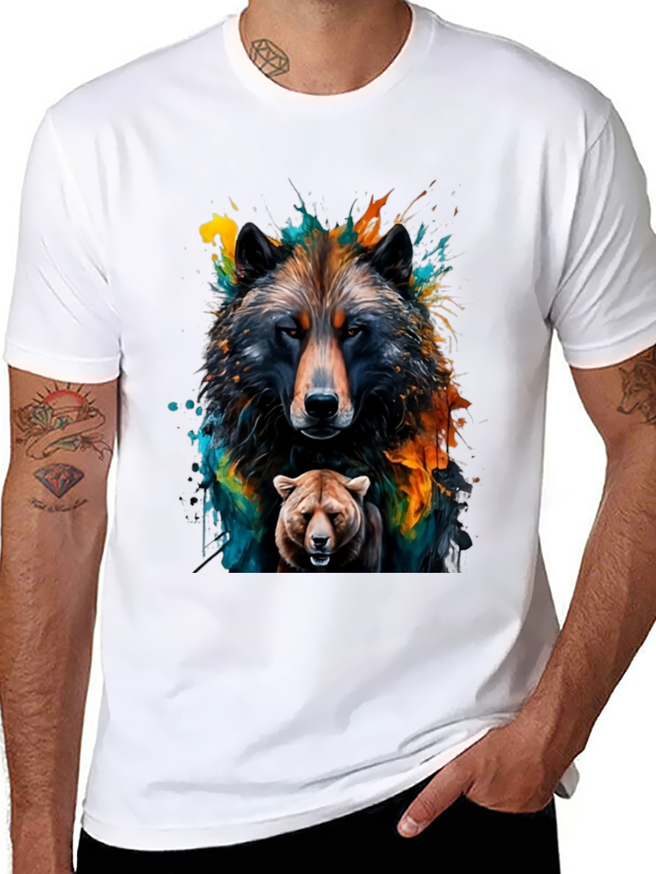 Wolf and Bear Graphic Black Tee