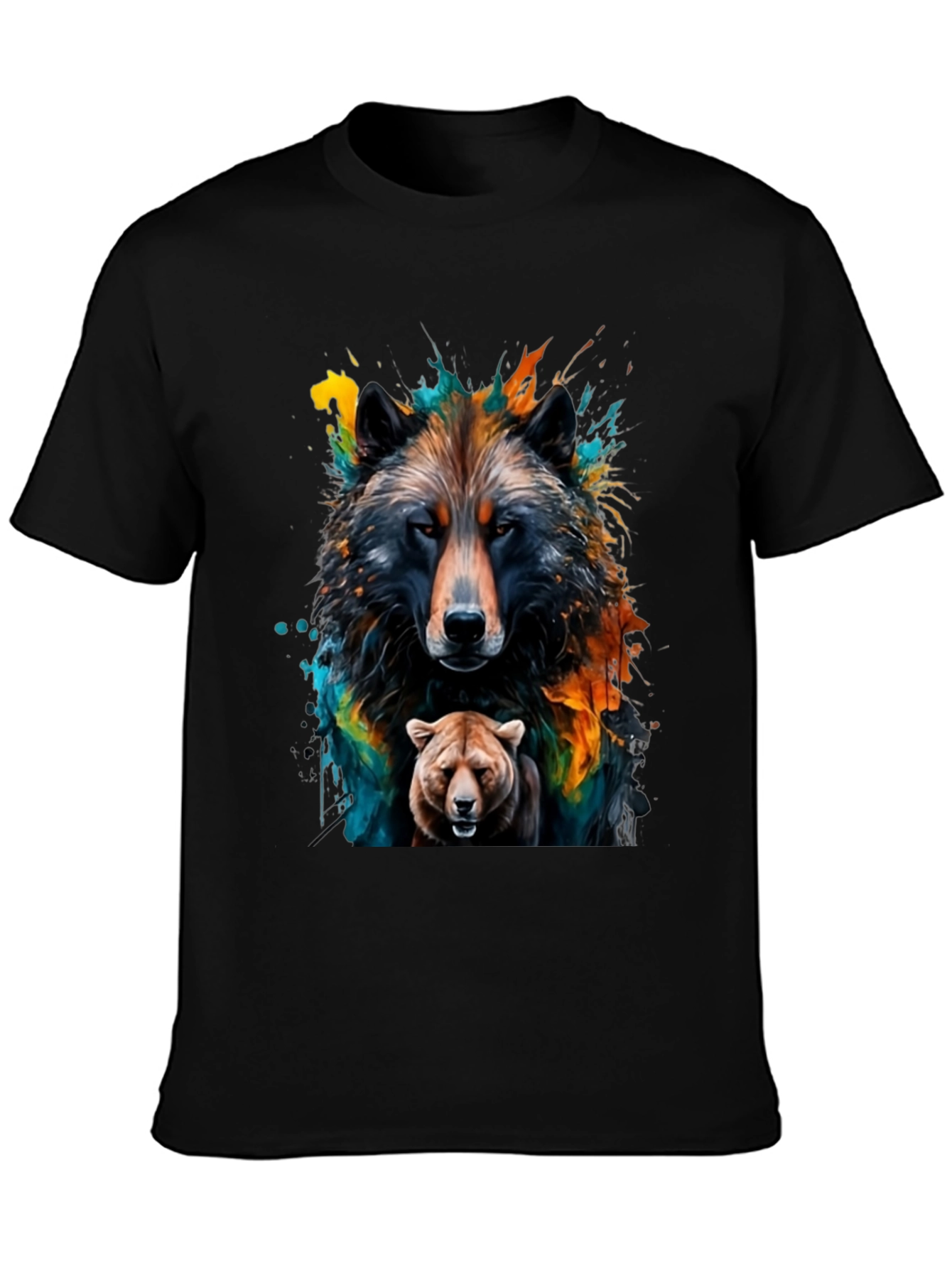 Wolf and Bear Graphic Black Tee