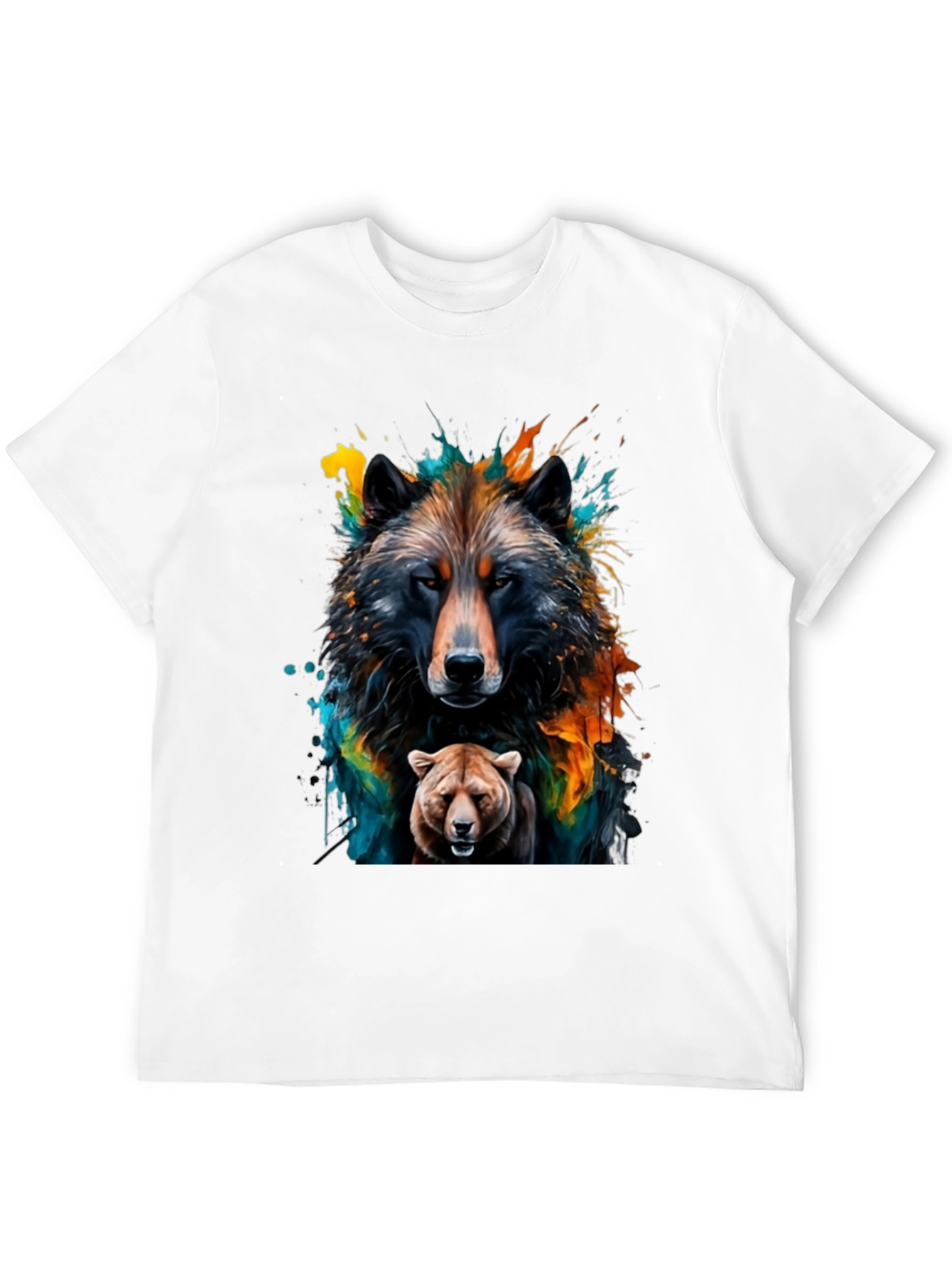 Wolf and Bear Graphic Black Tee