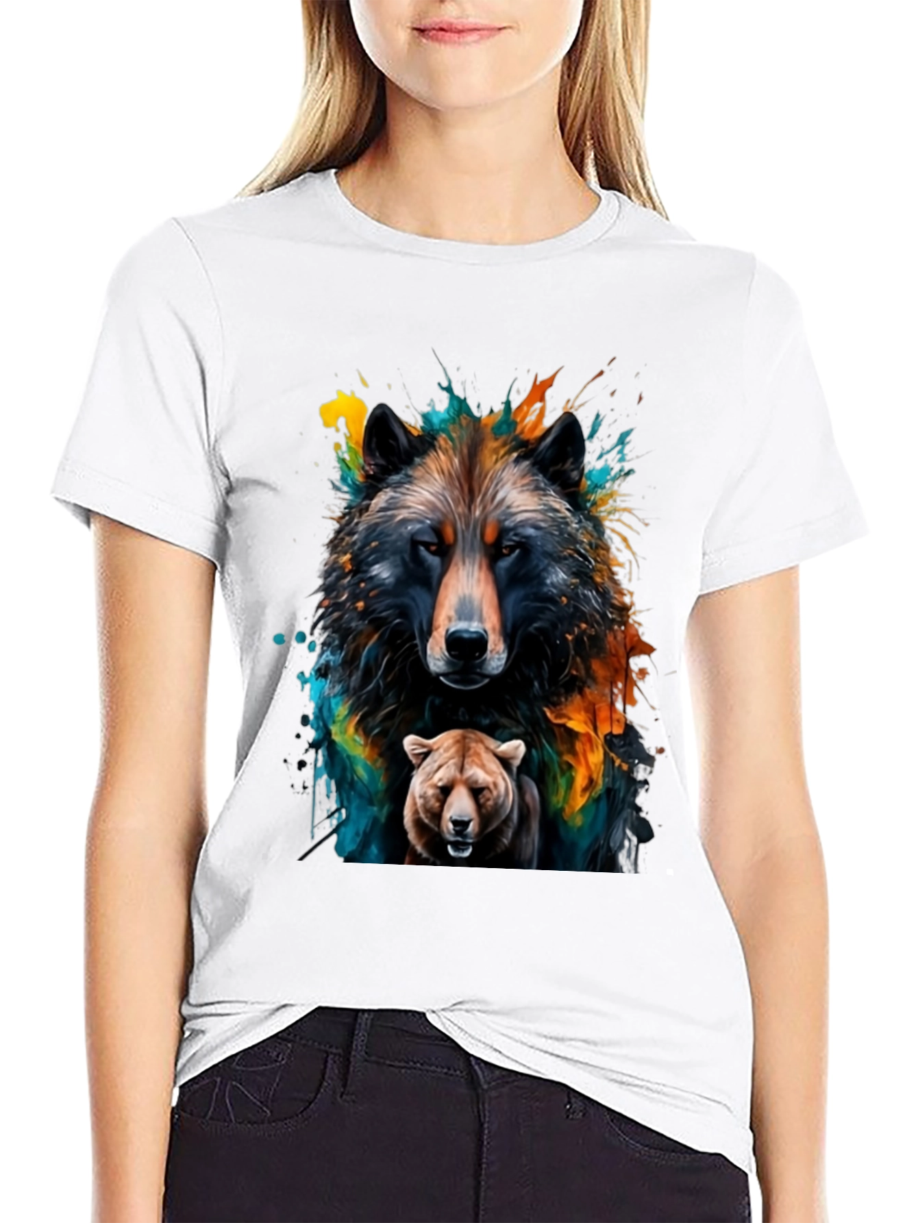 Wolf and Bear Graphic Black Tee