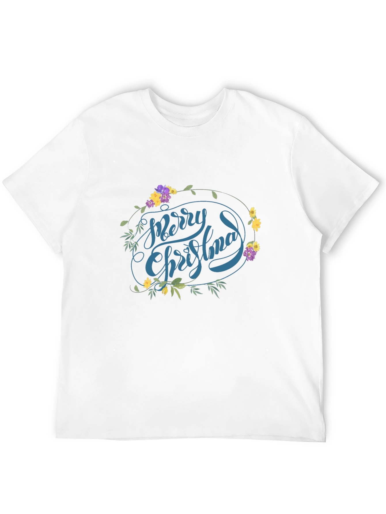 Festive Floral Merry Christmas Graphic Tee