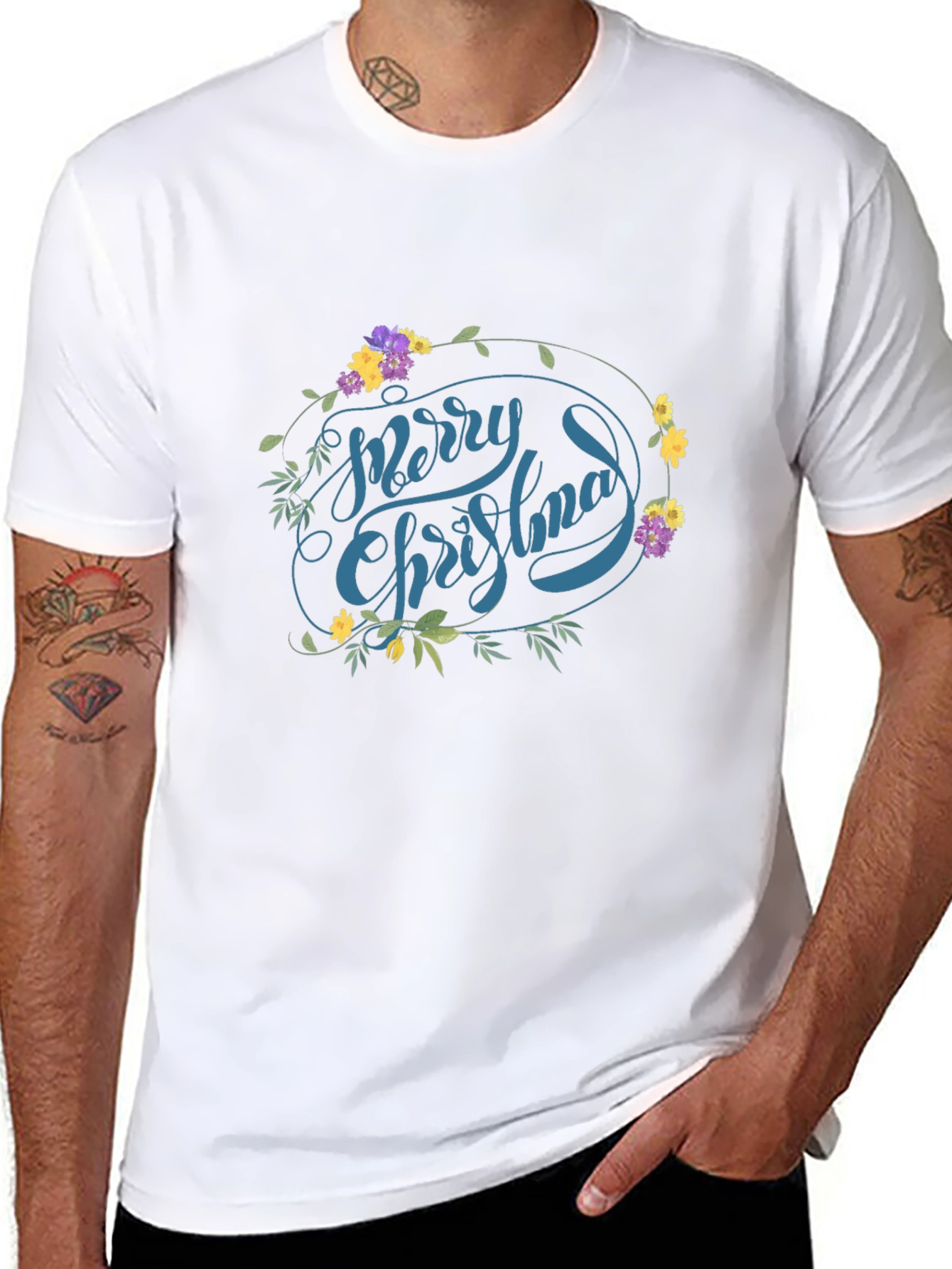 Festive Floral Merry Christmas Graphic Tee