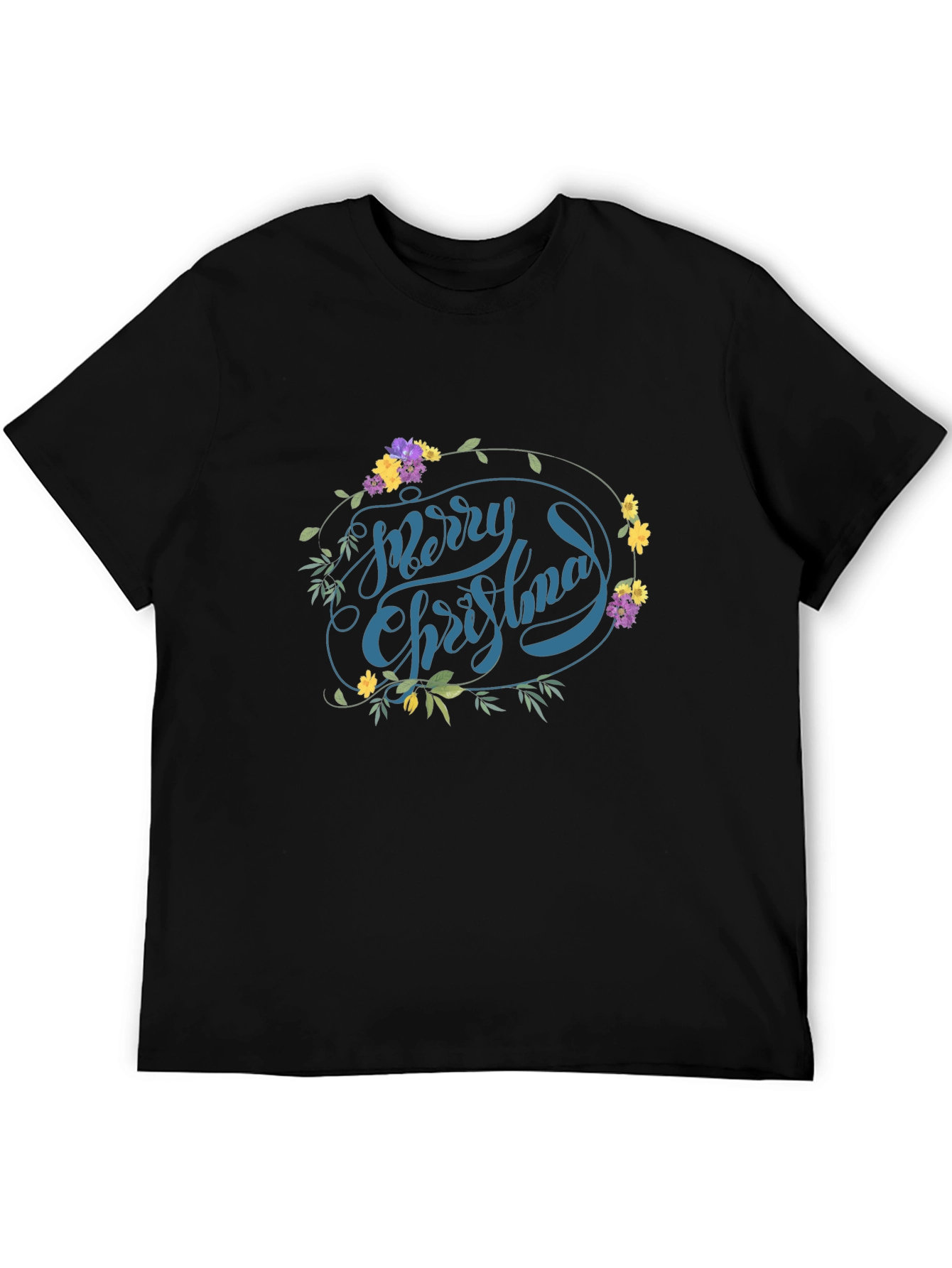 Festive Floral Merry Christmas Graphic Tee