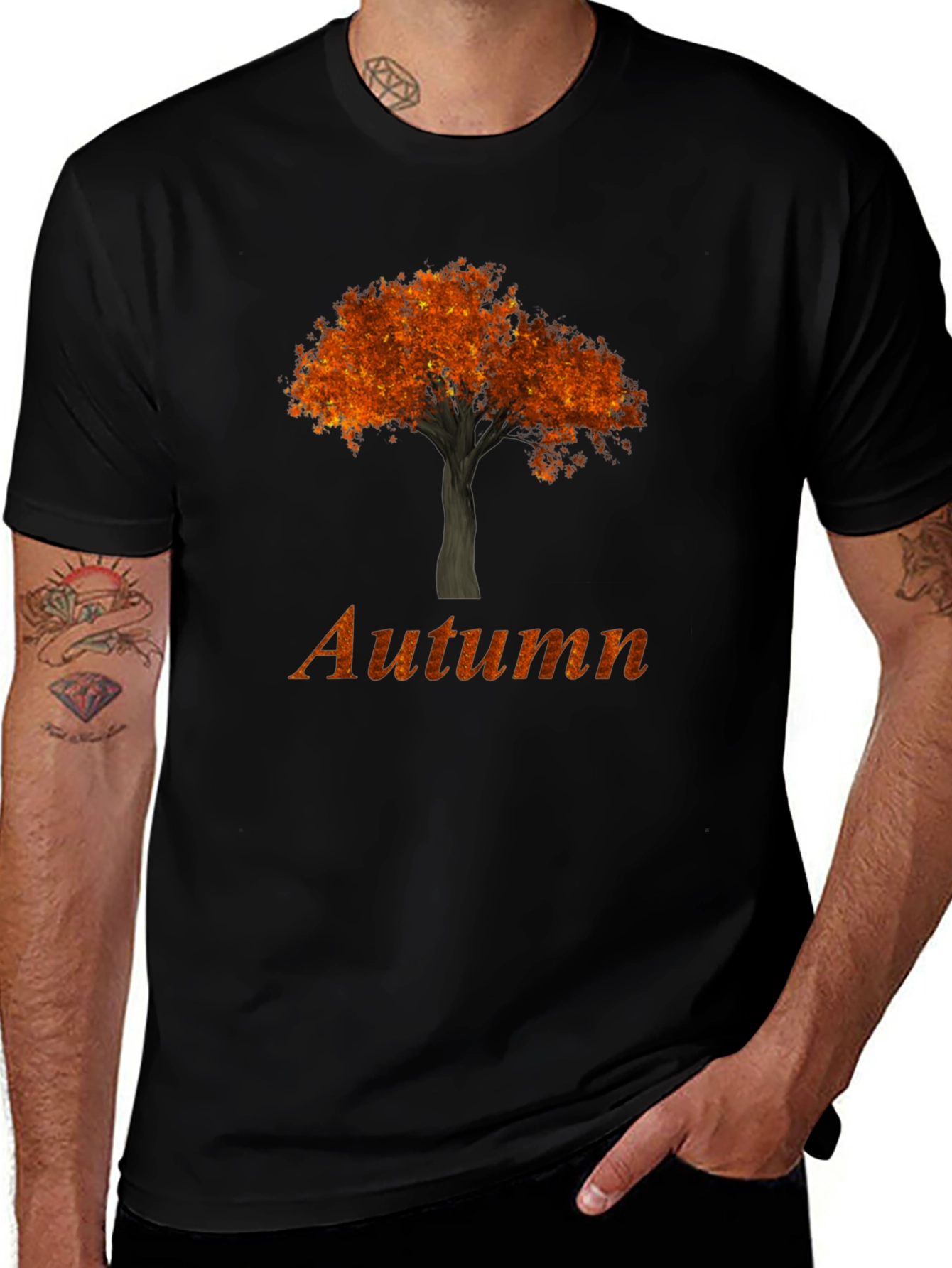 Autumn Tree Graphic Tee - Black Casual T-Shirt