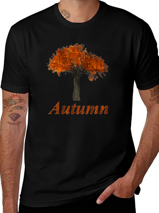 Autumn Tree Graphic Tee - Black Casual T-Shirt