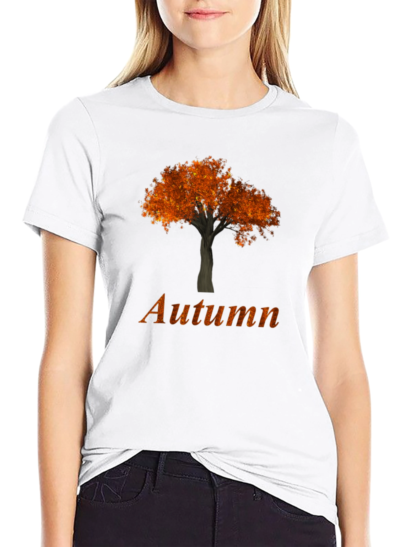 Autumn Tree Graphic Tee - Black Casual T-Shirt