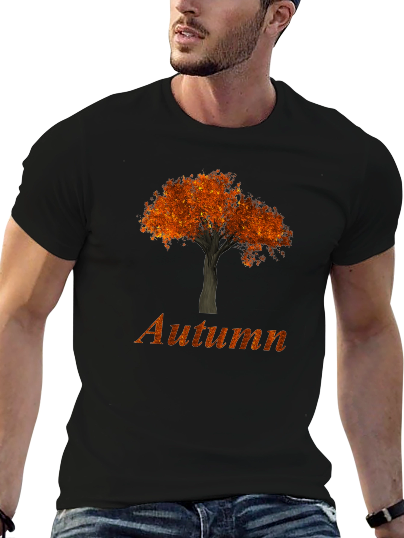 Autumn Tree Graphic Tee - Black Casual T-Shirt