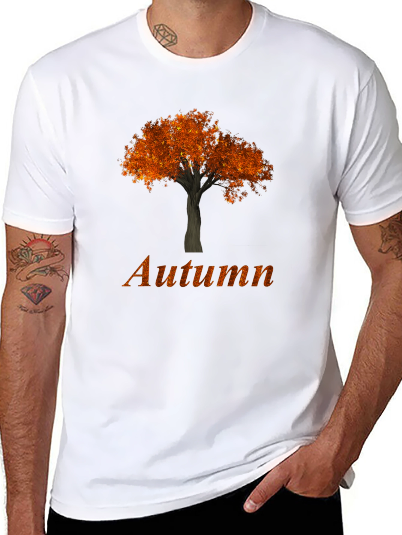 Autumn Tree Graphic Tee - Black Casual T-Shirt