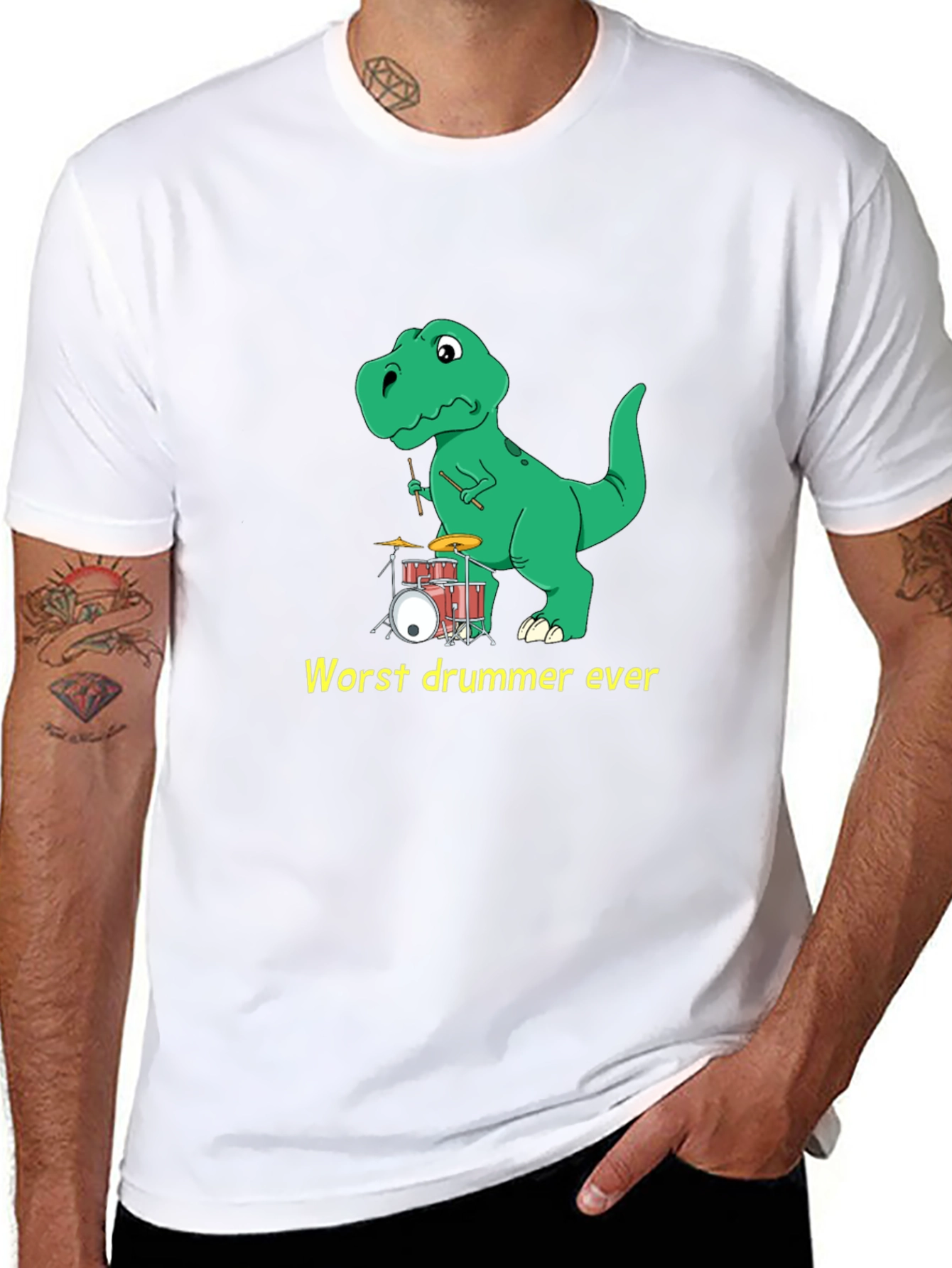 Dinosaur Drummer T-Shirt: Humorous Tee