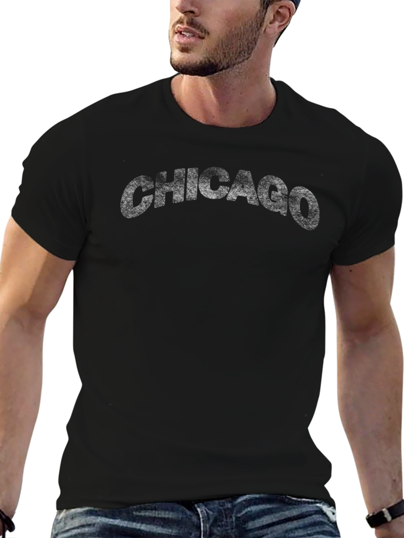 Chicago Distressed Graphic Black T-Shirt