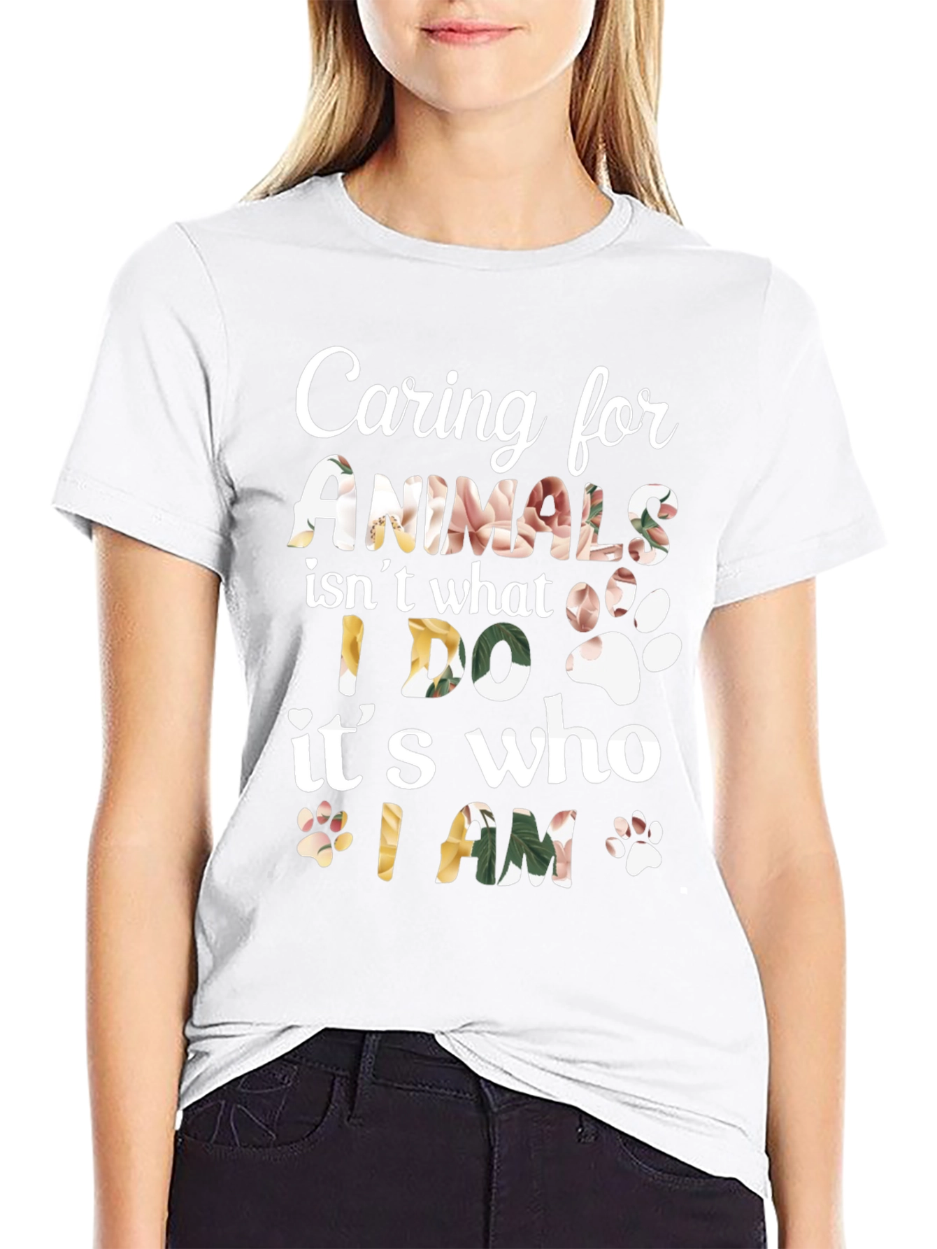 Caring for Animals Floral Print T-Shirt