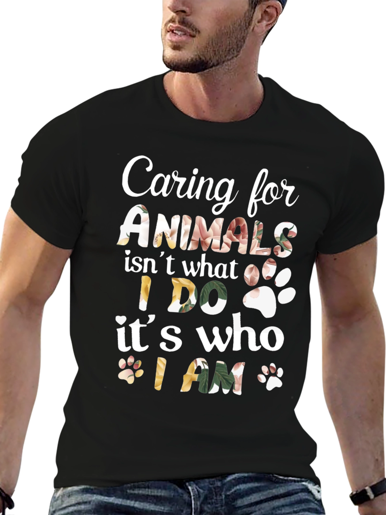 Caring for Animals Floral Print T-Shirt