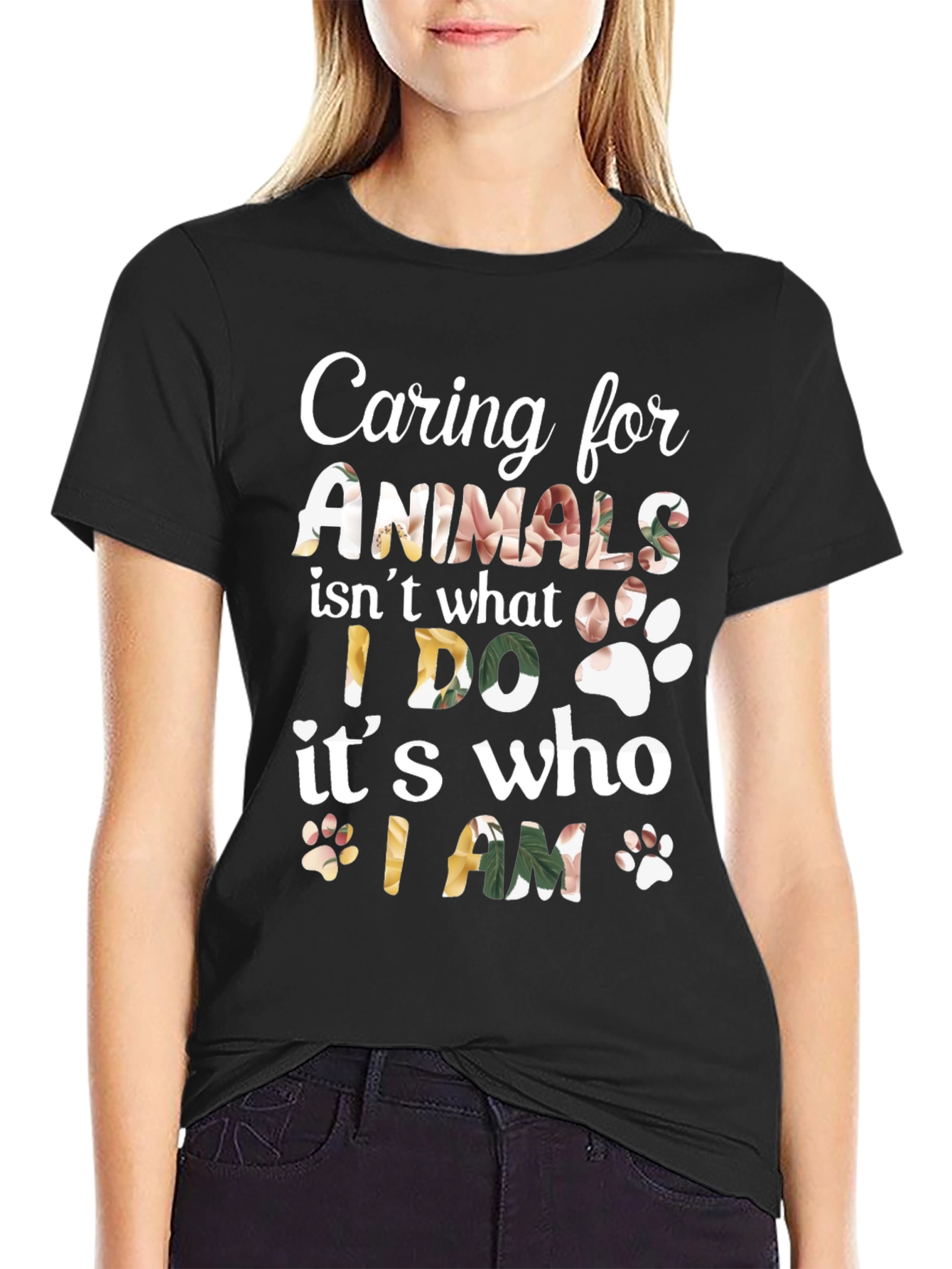 Caring for Animals Floral Print T-Shirt