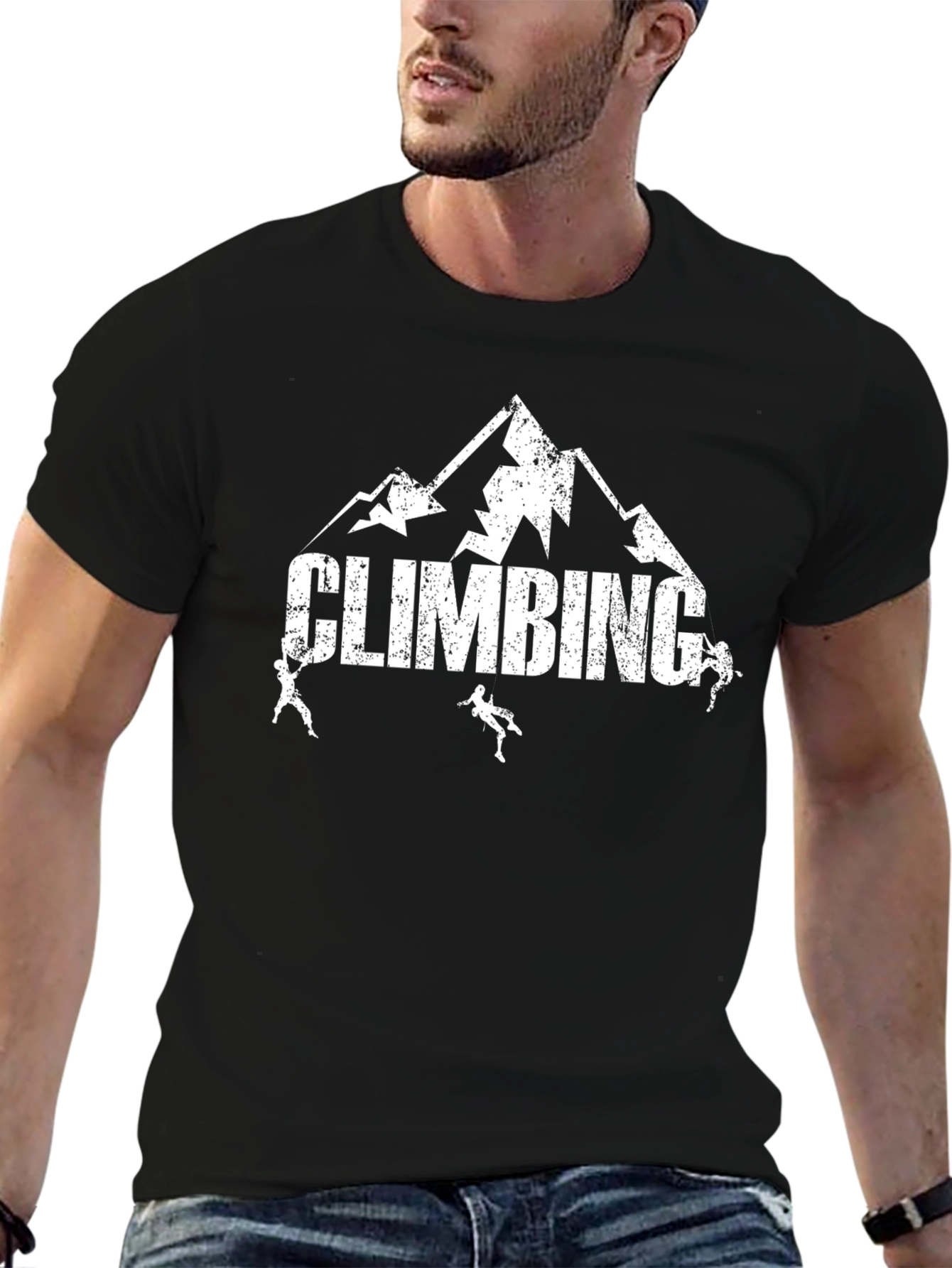 Climbing Mountain Graphic Tee - Black Cotton Casual Shirt
