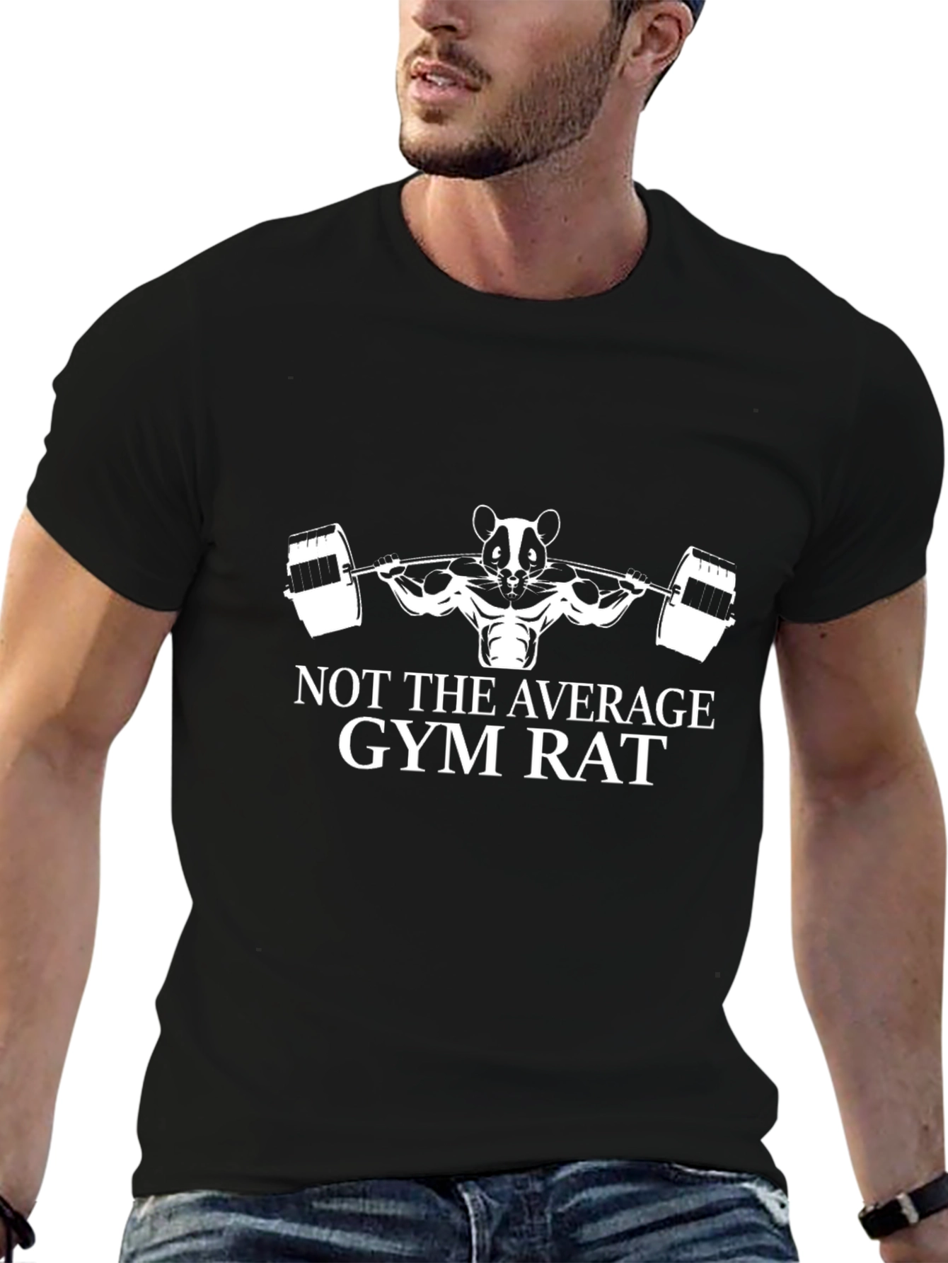 Gym Rat Tee - Black Cotton Graphic T-Shirt