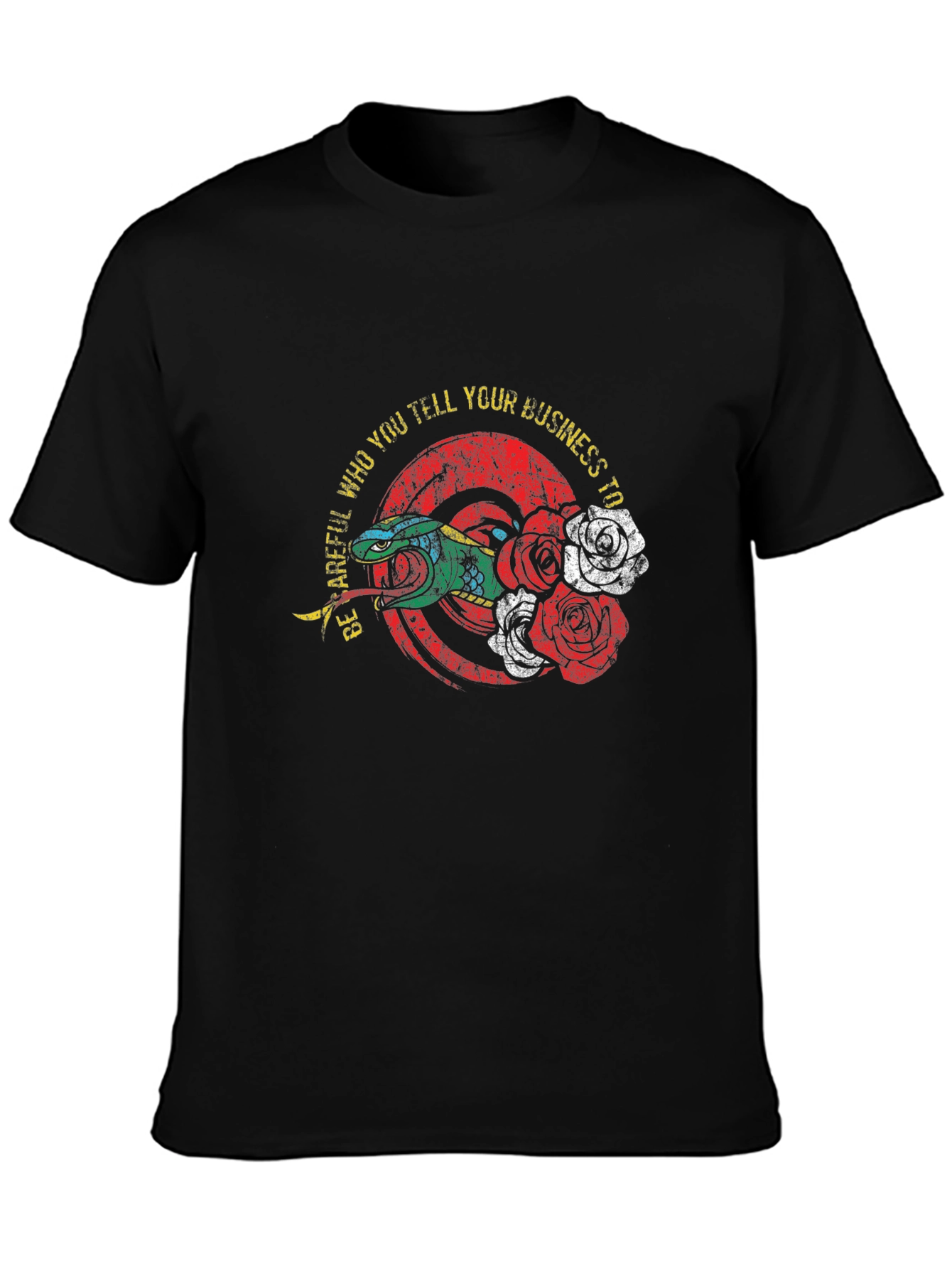Be Careful Graphic Tee - Snake and Roses