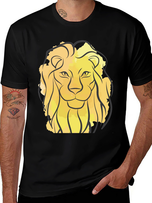 Lion Watercolor Graphic Print Black T-Shirt