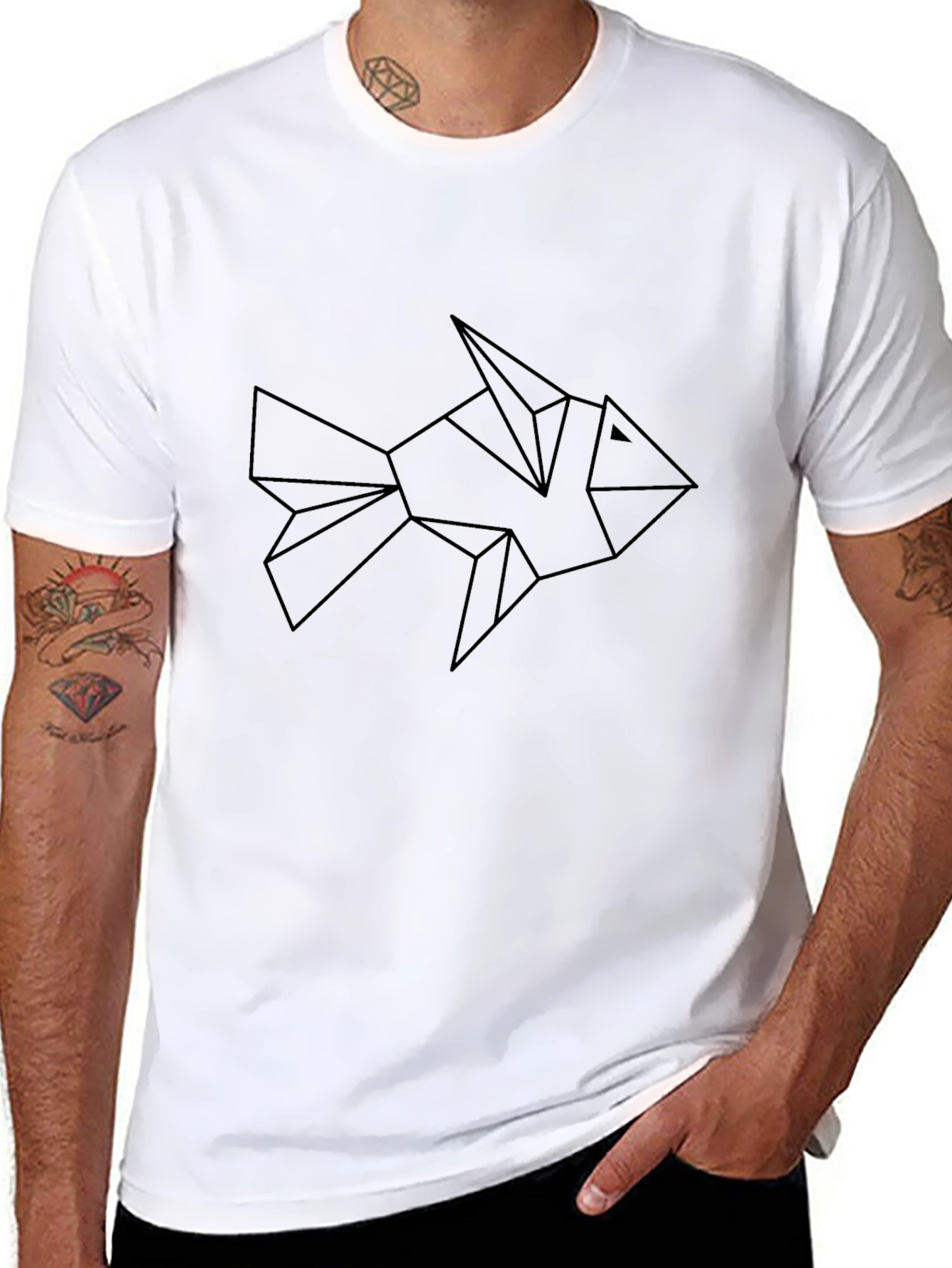 Geometric Fish Graphic Tee - Modern Black T-Shirt
