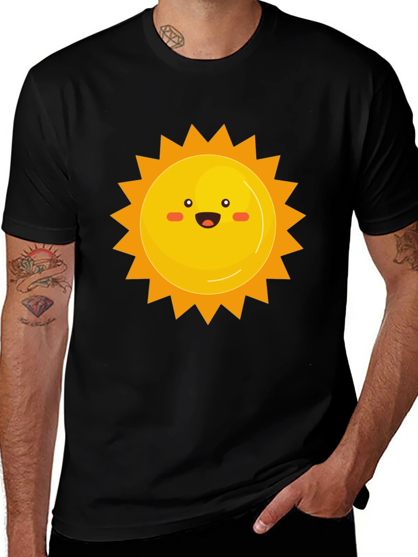 Smiling Sun Graphic Print Black Tee