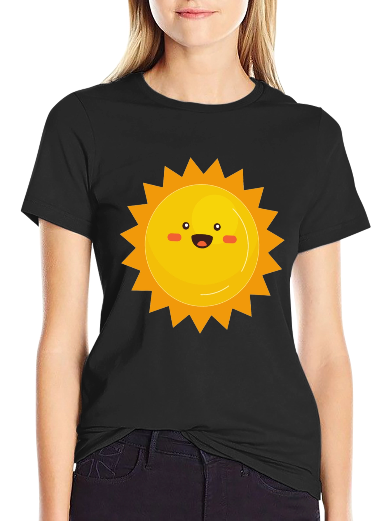 Smiling Sun Graphic Print Black Tee