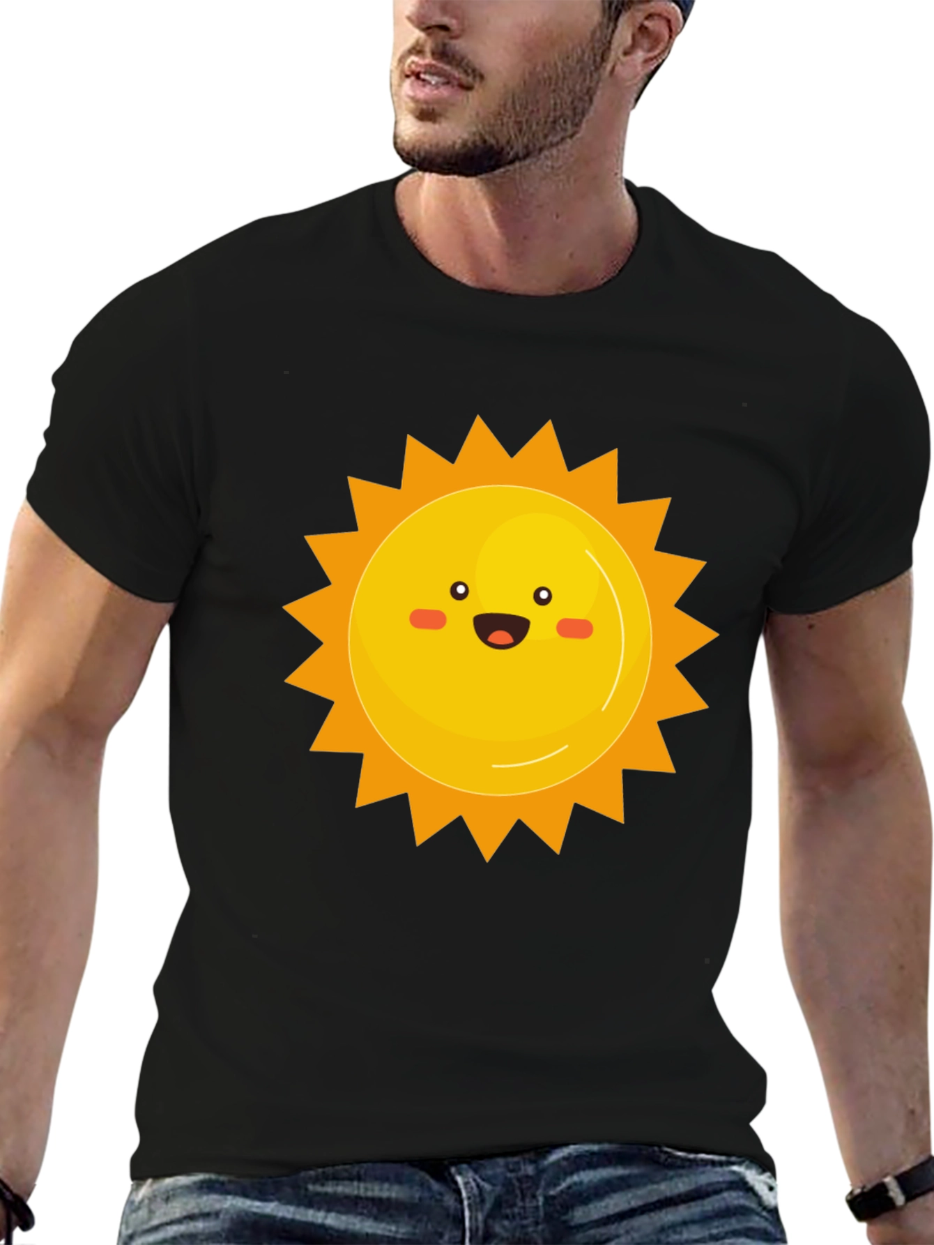 Smiling Sun Graphic Print Black Tee