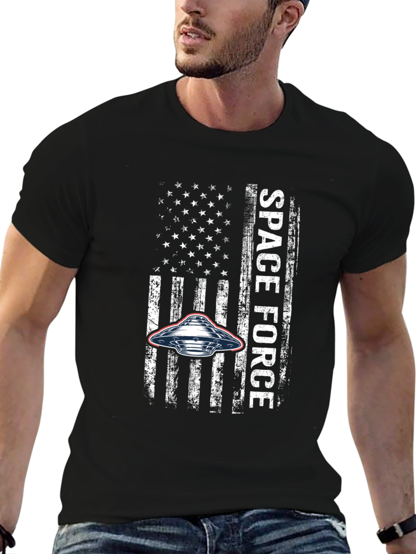 Space Force USA Flag UFO Graphic T-Shirt
