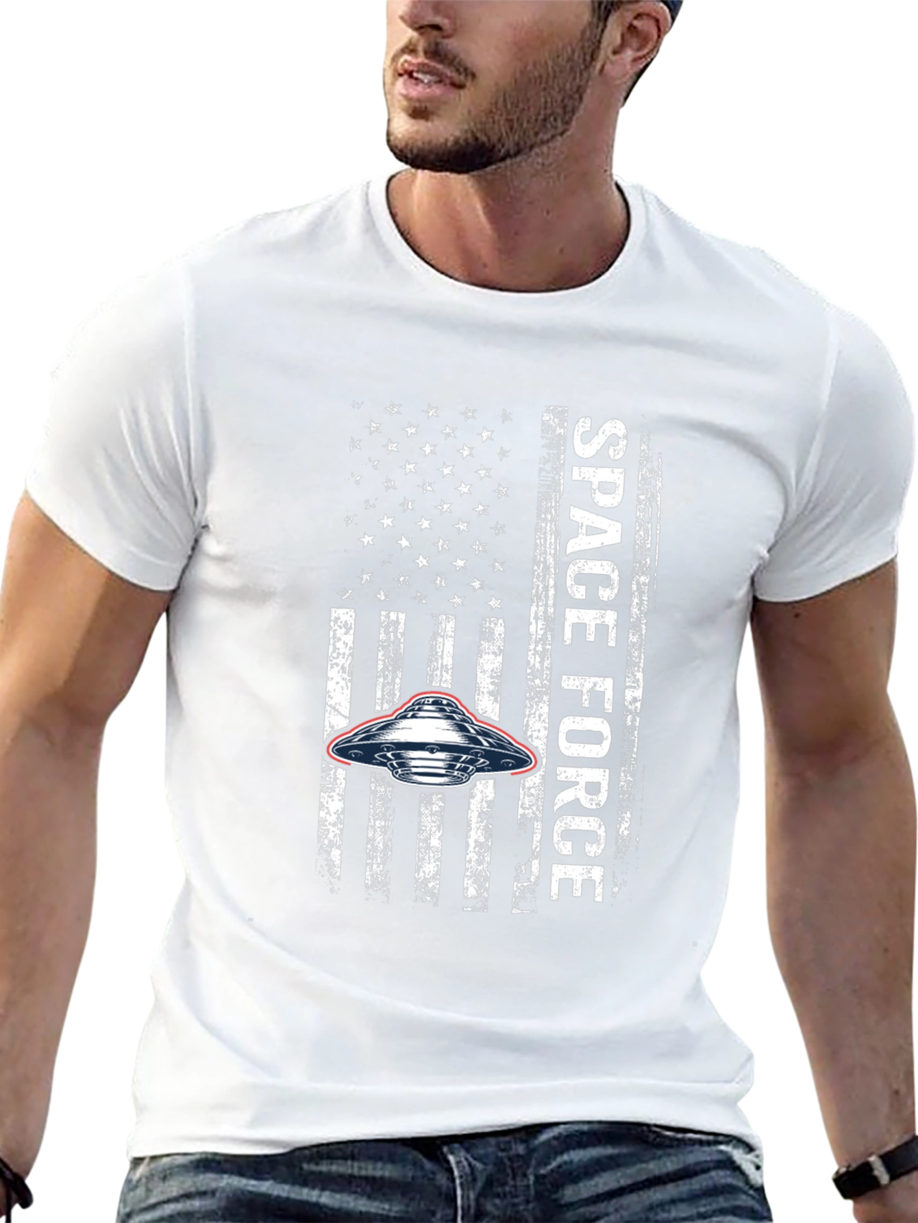 Space Force USA Flag UFO Graphic T-Shirt