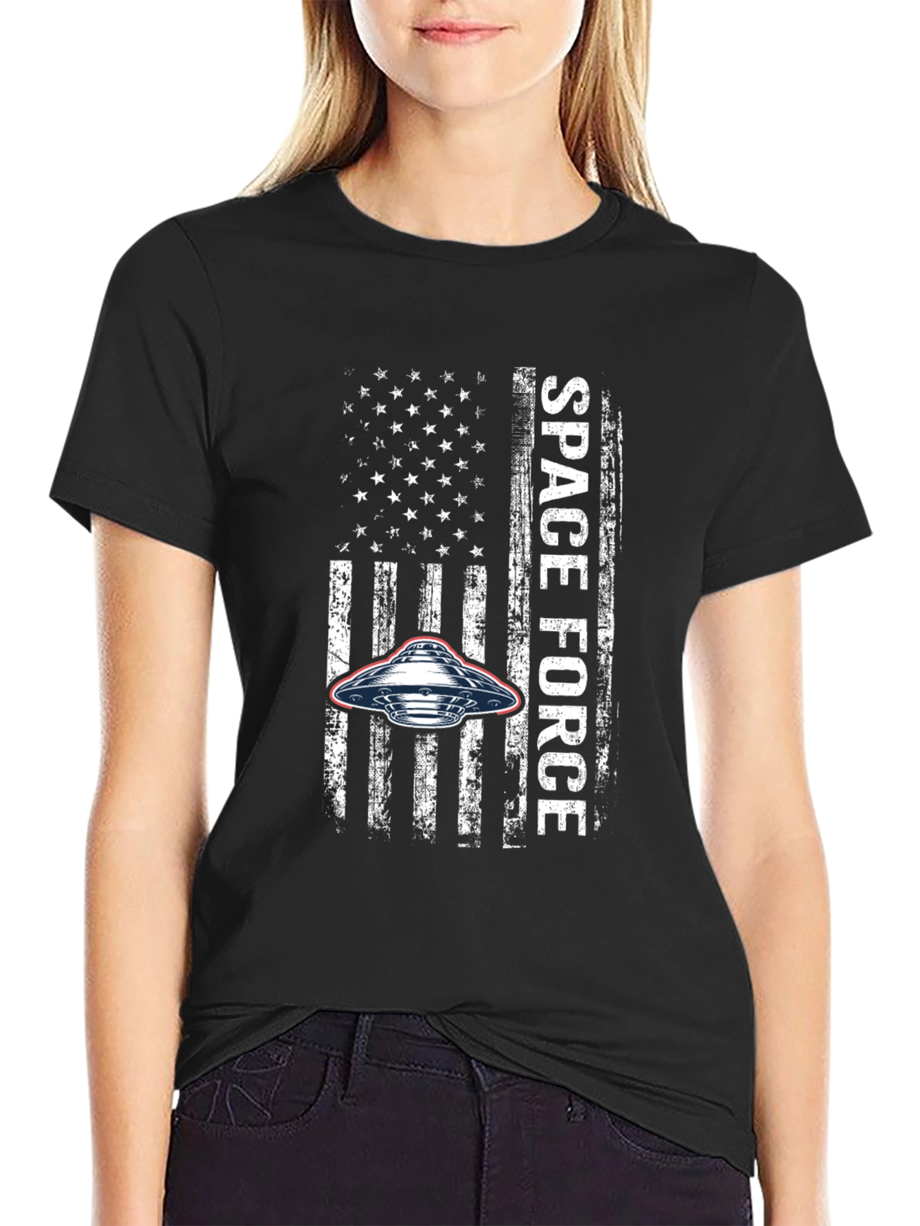 Space Force USA Flag UFO Graphic T-Shirt