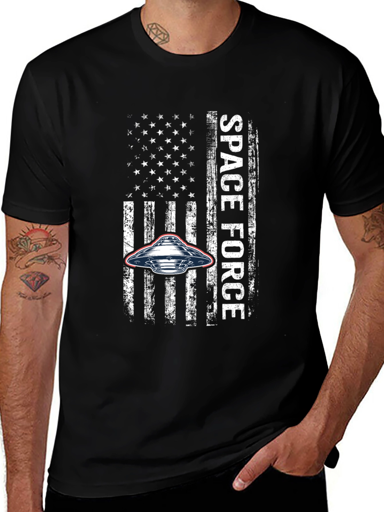Space Force USA Flag UFO Graphic T-Shirt