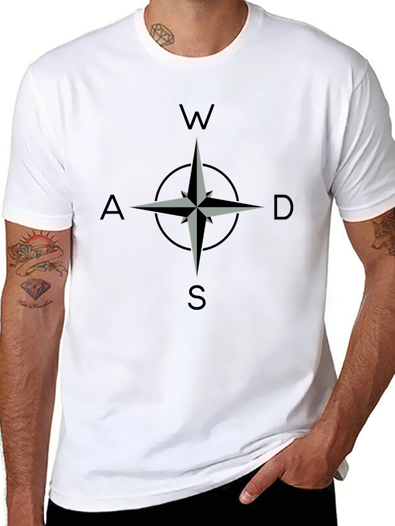 Compass Rose Graphic T-Shirt - Black Casual Style