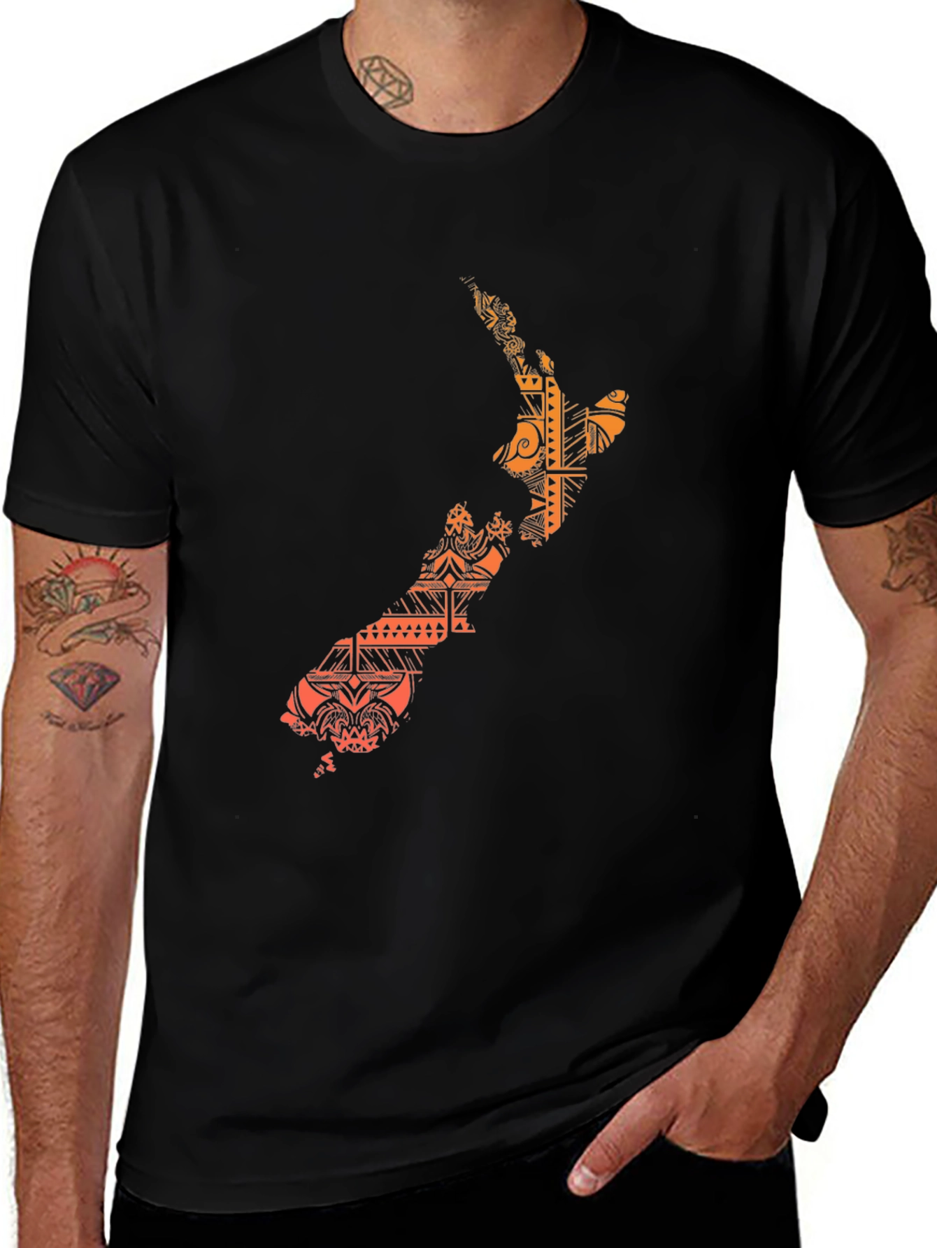 Maori New Zealand Map Black T-Shirt