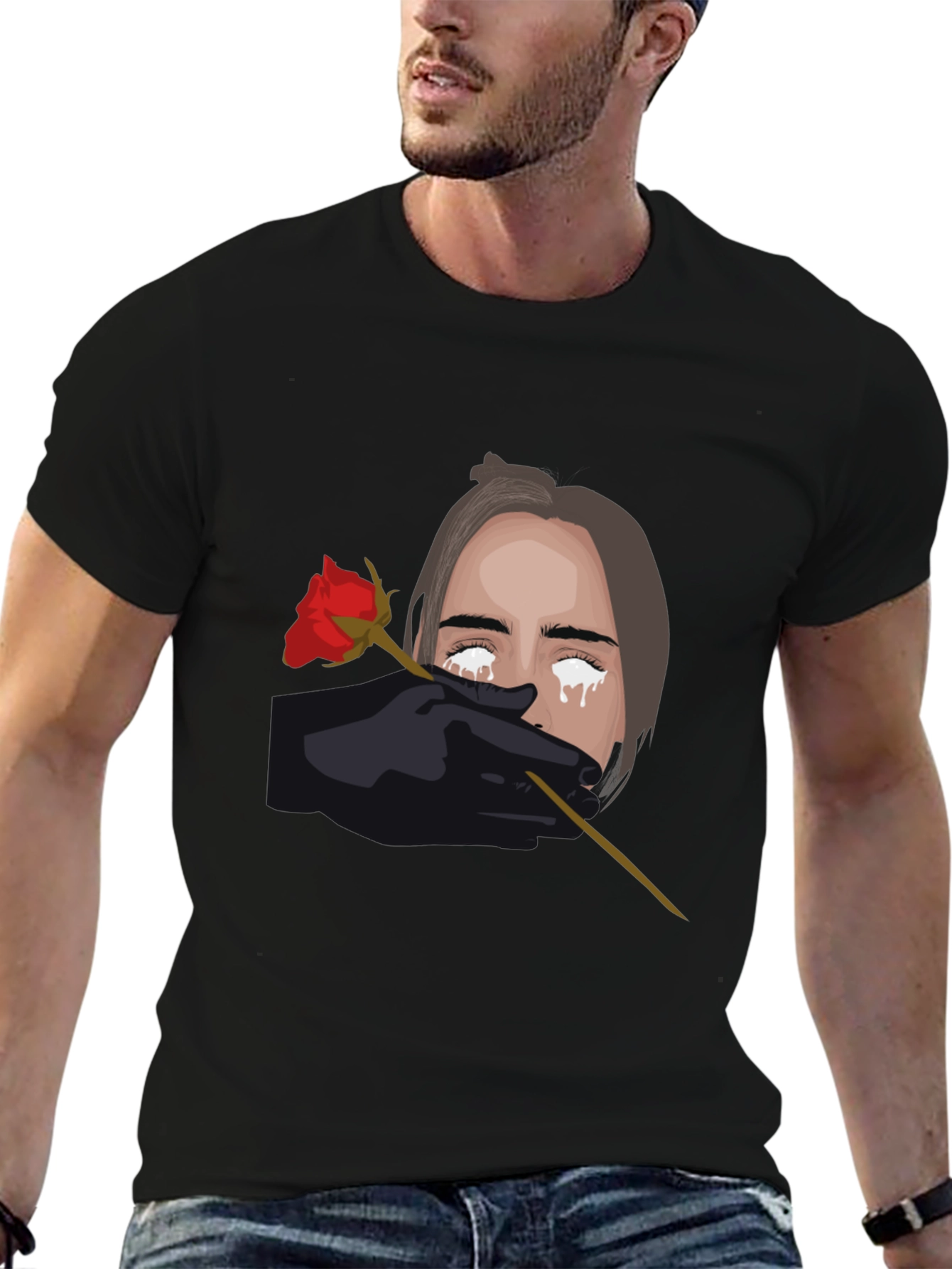 Tearful Rose Graphic Black T-Shirt