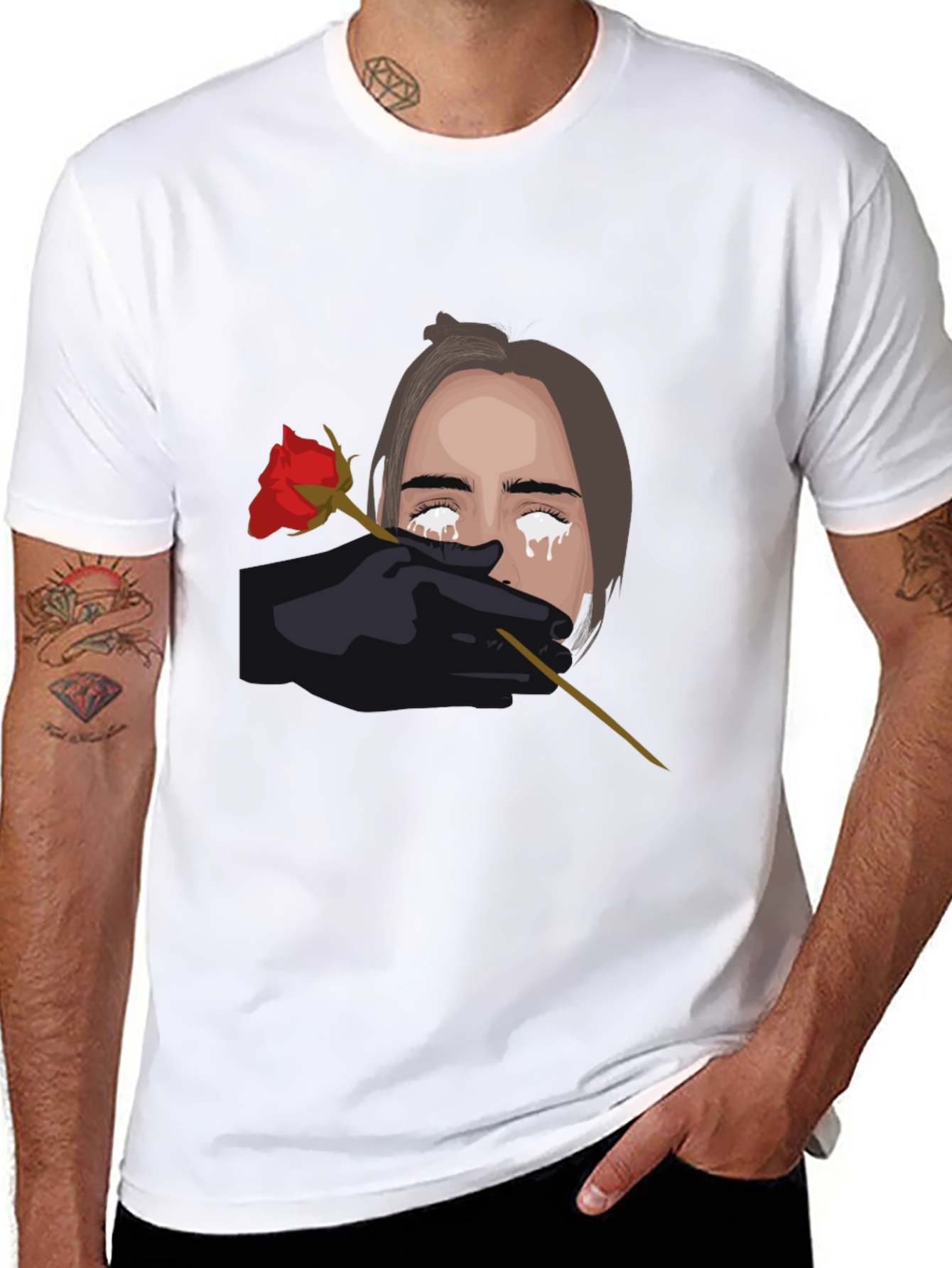 Tearful Rose Graphic Black T-Shirt