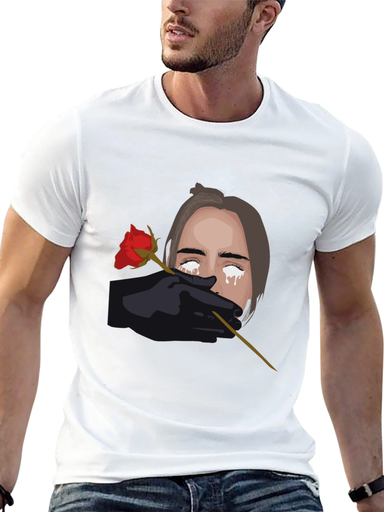 Tearful Rose Graphic Black T-Shirt