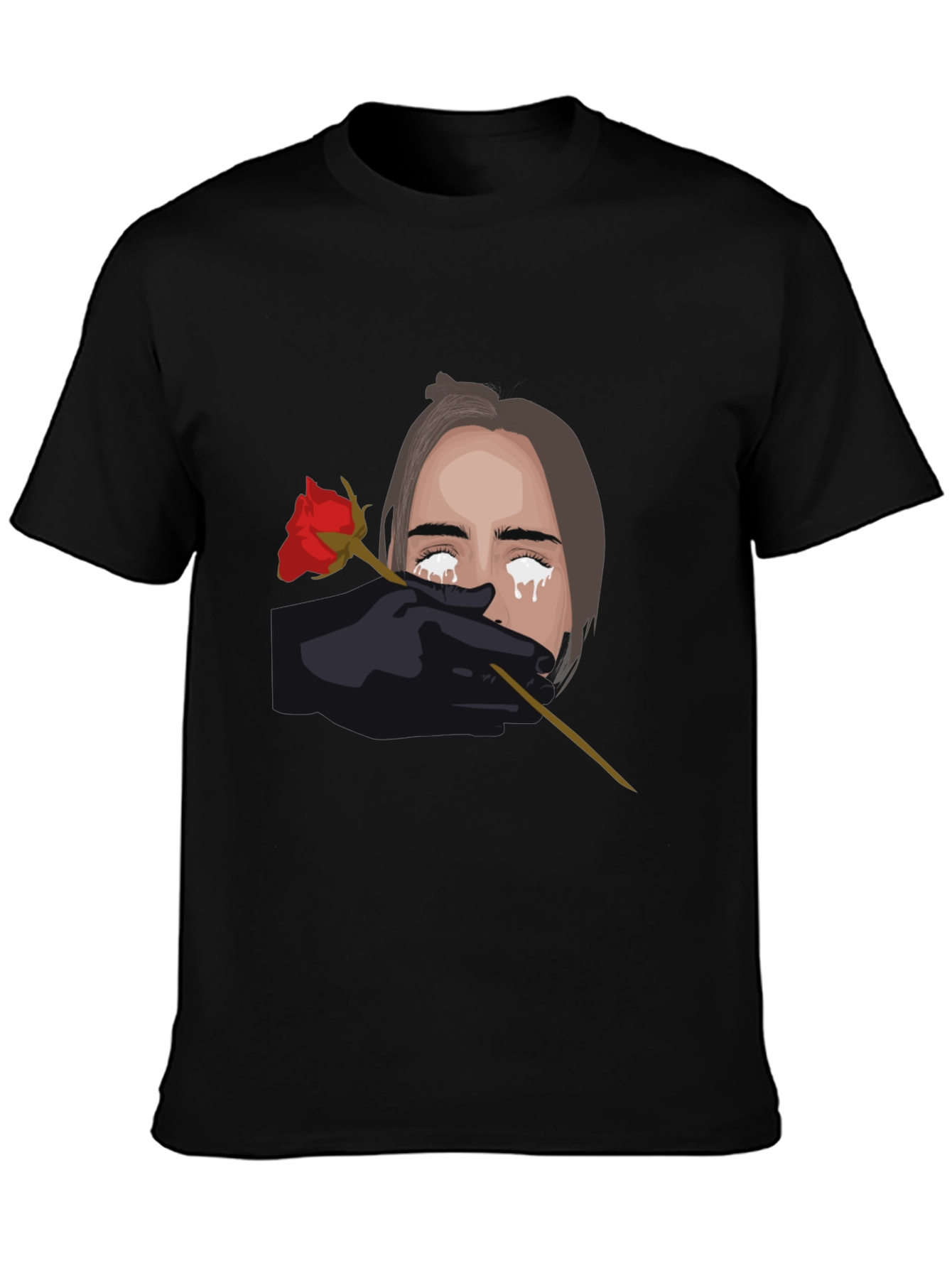 Tearful Rose Graphic Black T-Shirt